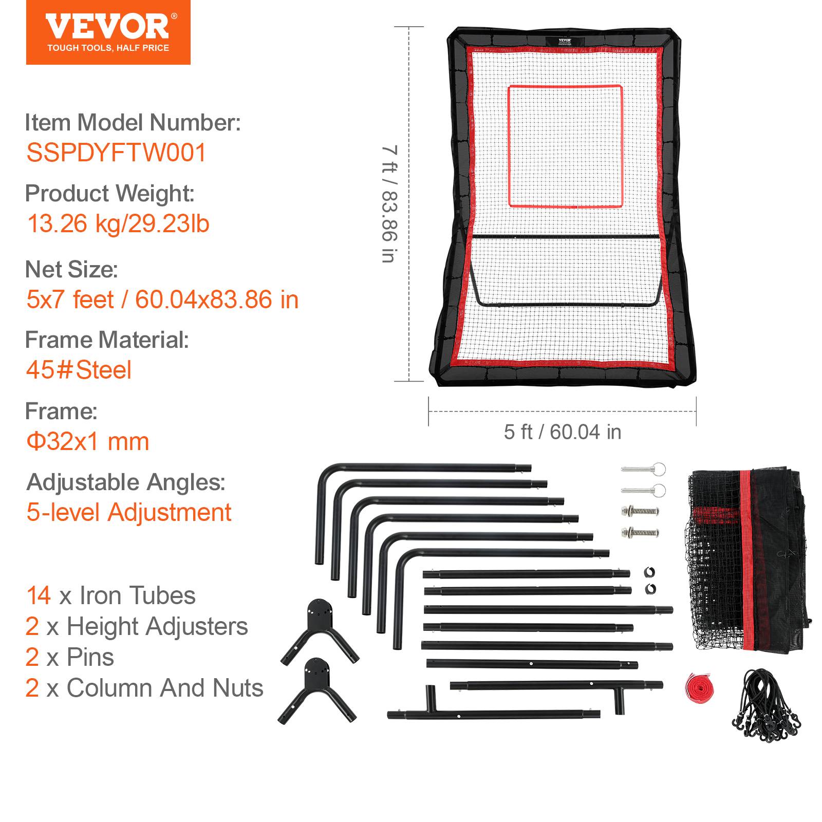 VEVOR Filet rebond 152x213cm, angle réglable, acier, haute élasticité, entraînement solo, football. - Image 7