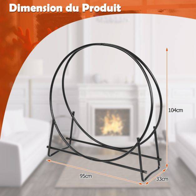Helloshop26 - Range-bûches 102 cm support tubulaire métallique robuste pour bois de chauffage montage facile range-bûches pour patio noir - Imagen 2