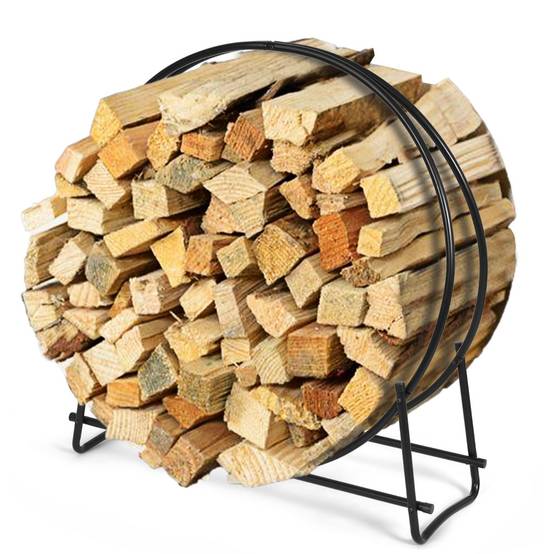 Helloshop26 - Range-bûches 102 cm support tubulaire métallique robuste pour bois de chauffage montage facile range-bûches pour patio noir - Imagen 1