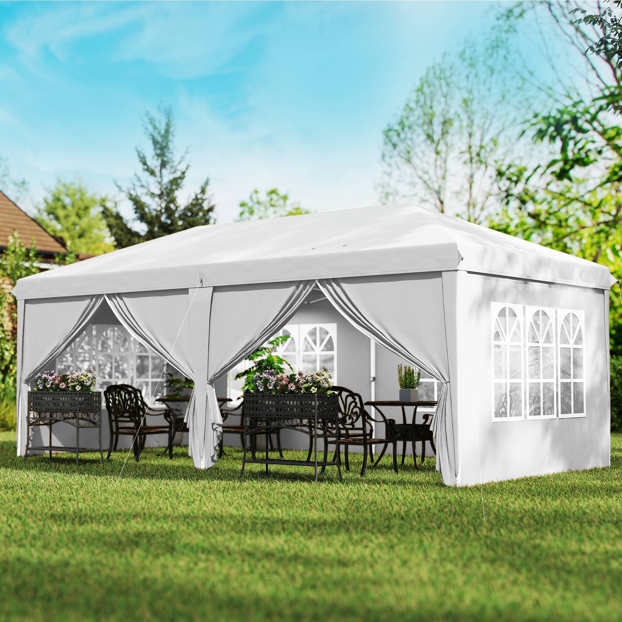 Tente de réception pliante acier pour fêtes avec parois amovibles 6x3m Blanc - ComfortXL Outdoor Living - Image 4