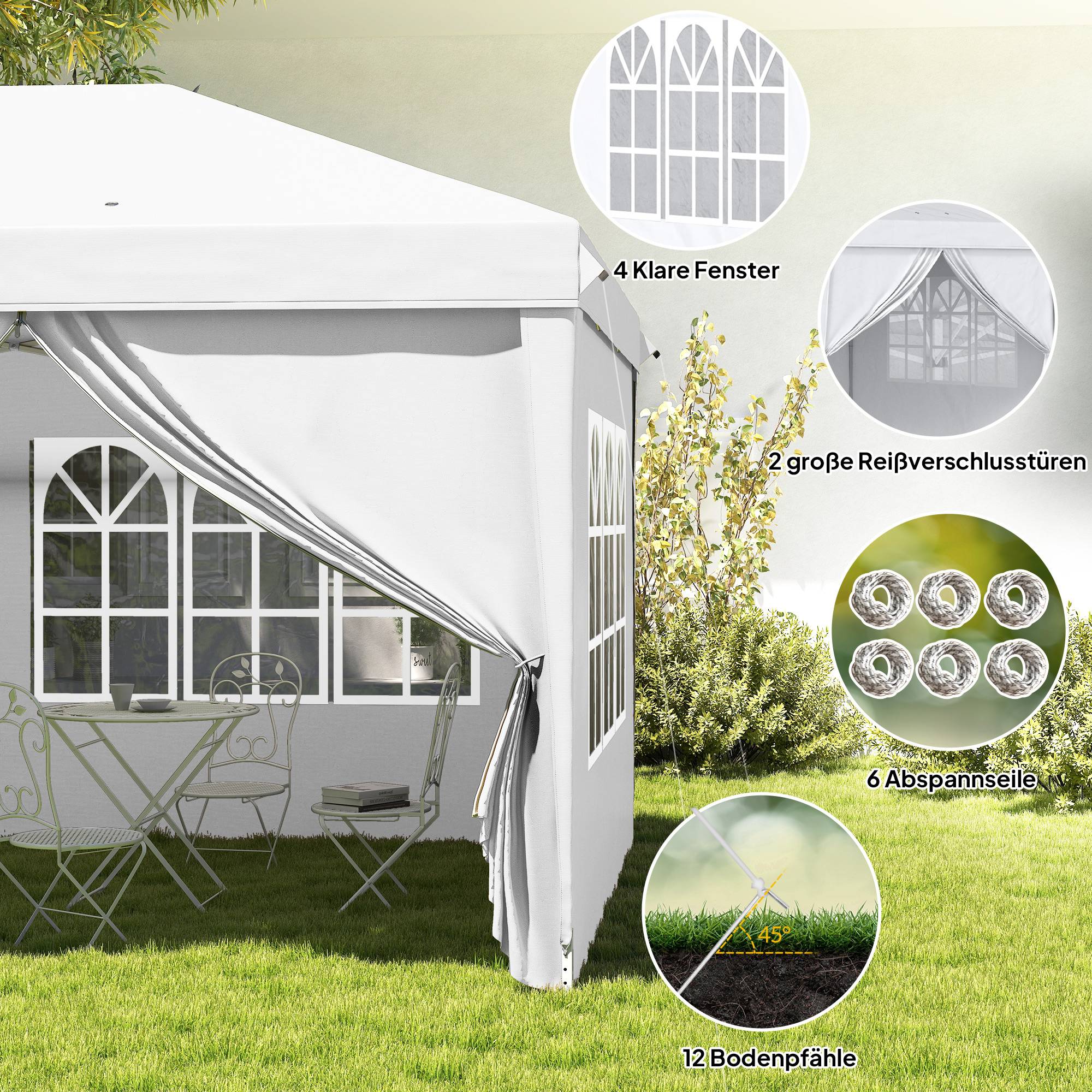 Tente de réception pliante acier pour fêtes avec parois amovibles 6x3m Blanc - ComfortXL Outdoor Living - Image 10