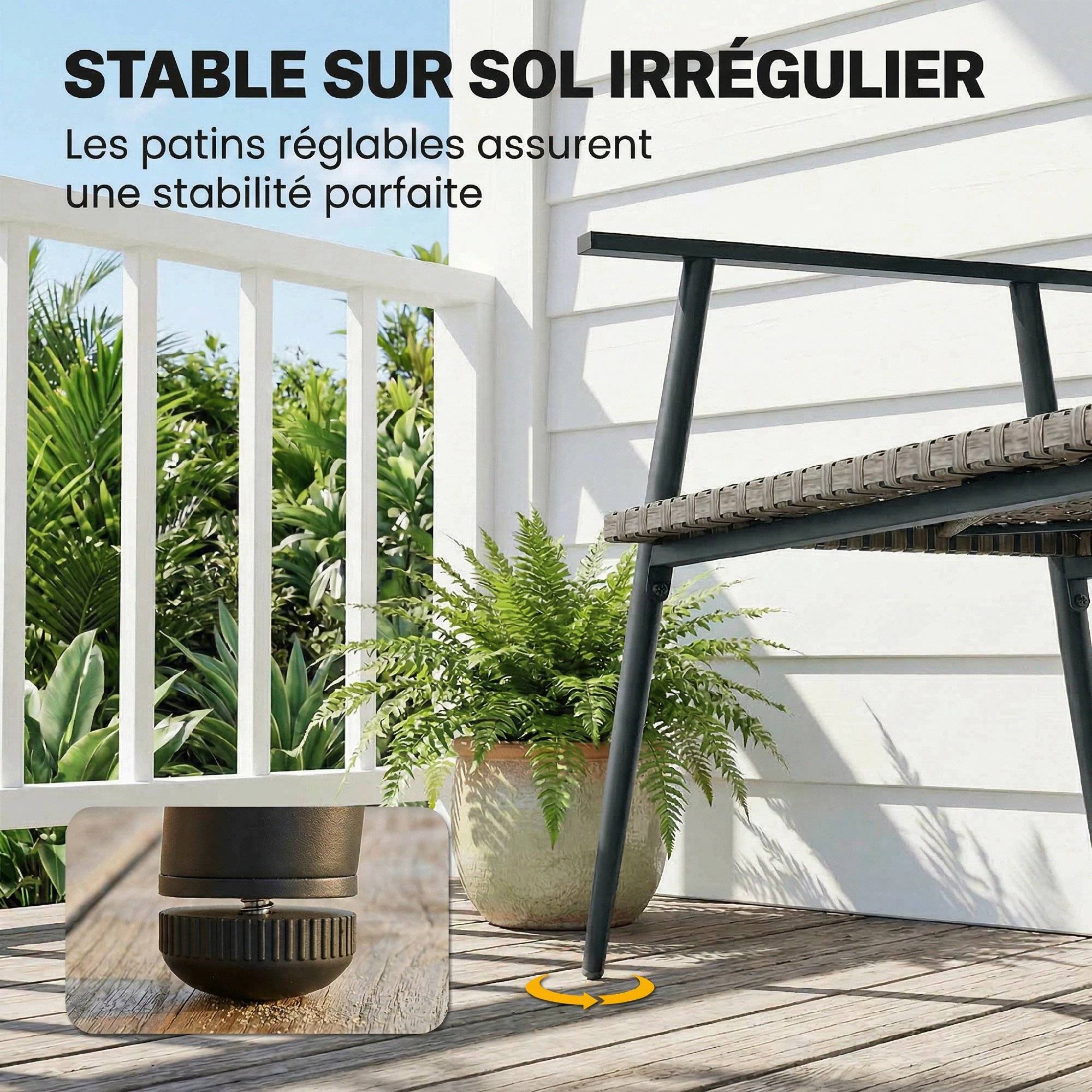 Banc de jardin 2 places résine tressée acier galvanisé terrasse pieds réglables 110cm gris - ComfortXL Outdoor Living - Image 6