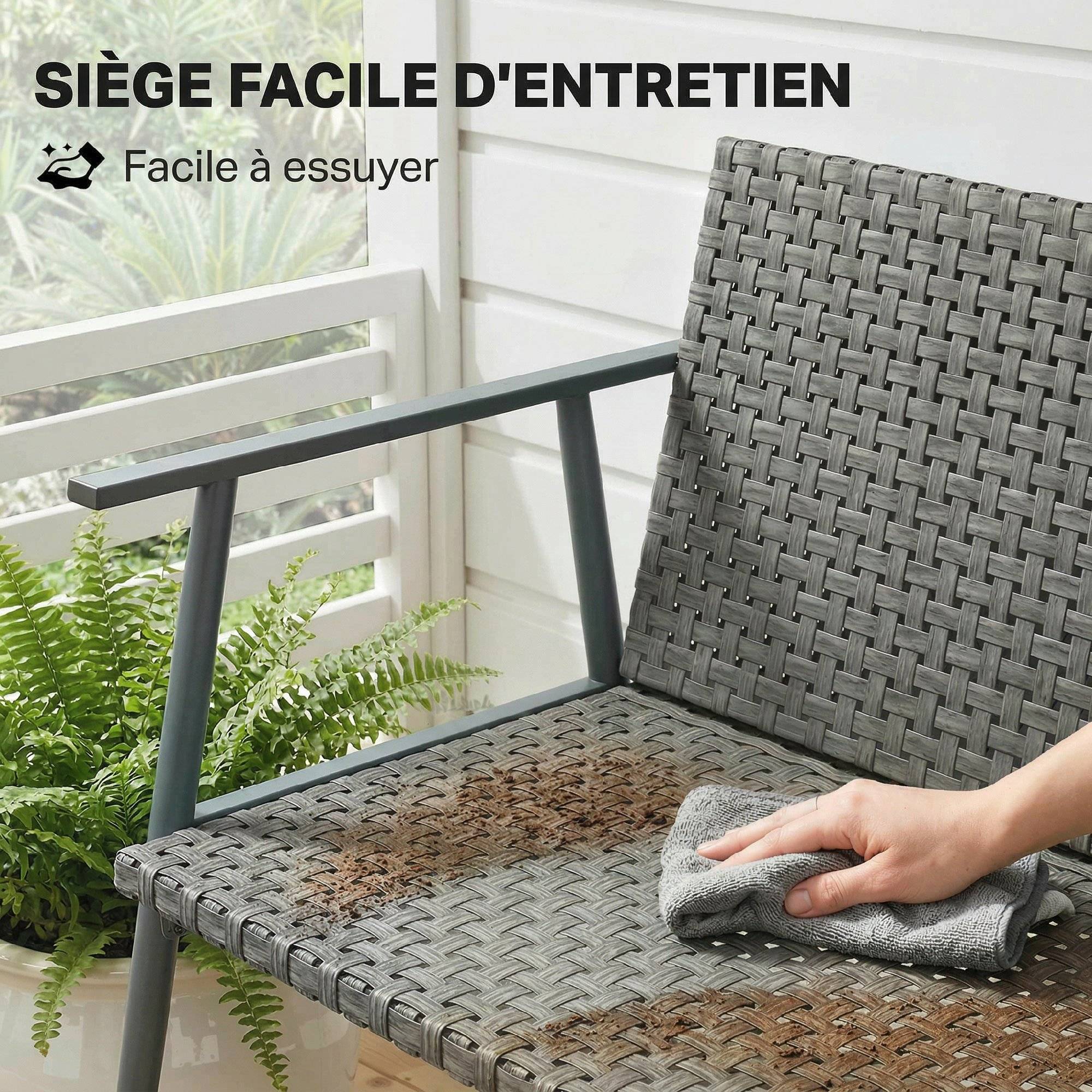 Banc de jardin 2 places résine tressée acier galvanisé terrasse pieds réglables 110cm gris - ComfortXL Outdoor Living - Image 8