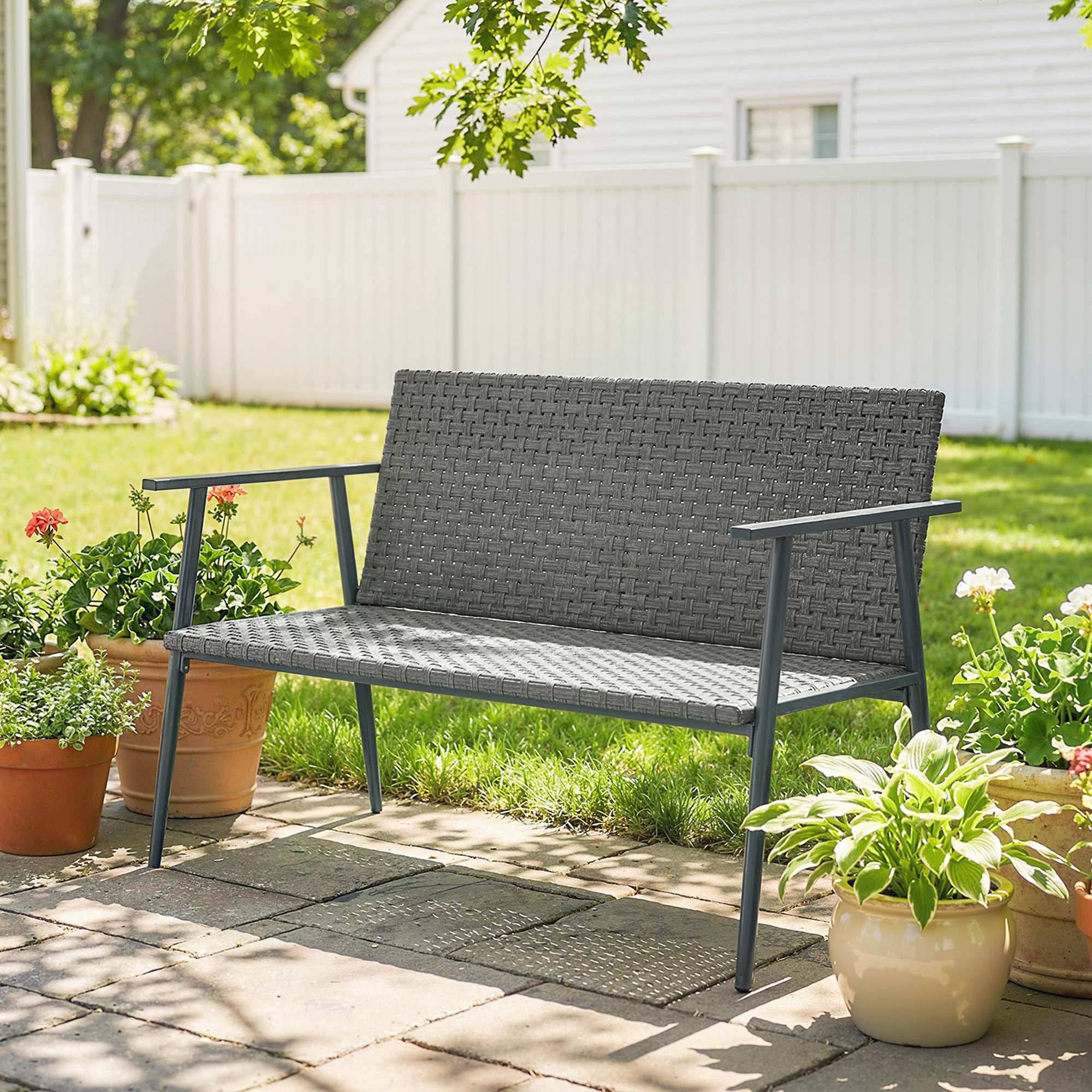 Banc de jardin 2 places résine tressée acier galvanisé terrasse pieds réglables 110cm gris - ComfortXL Outdoor Living - Image 4