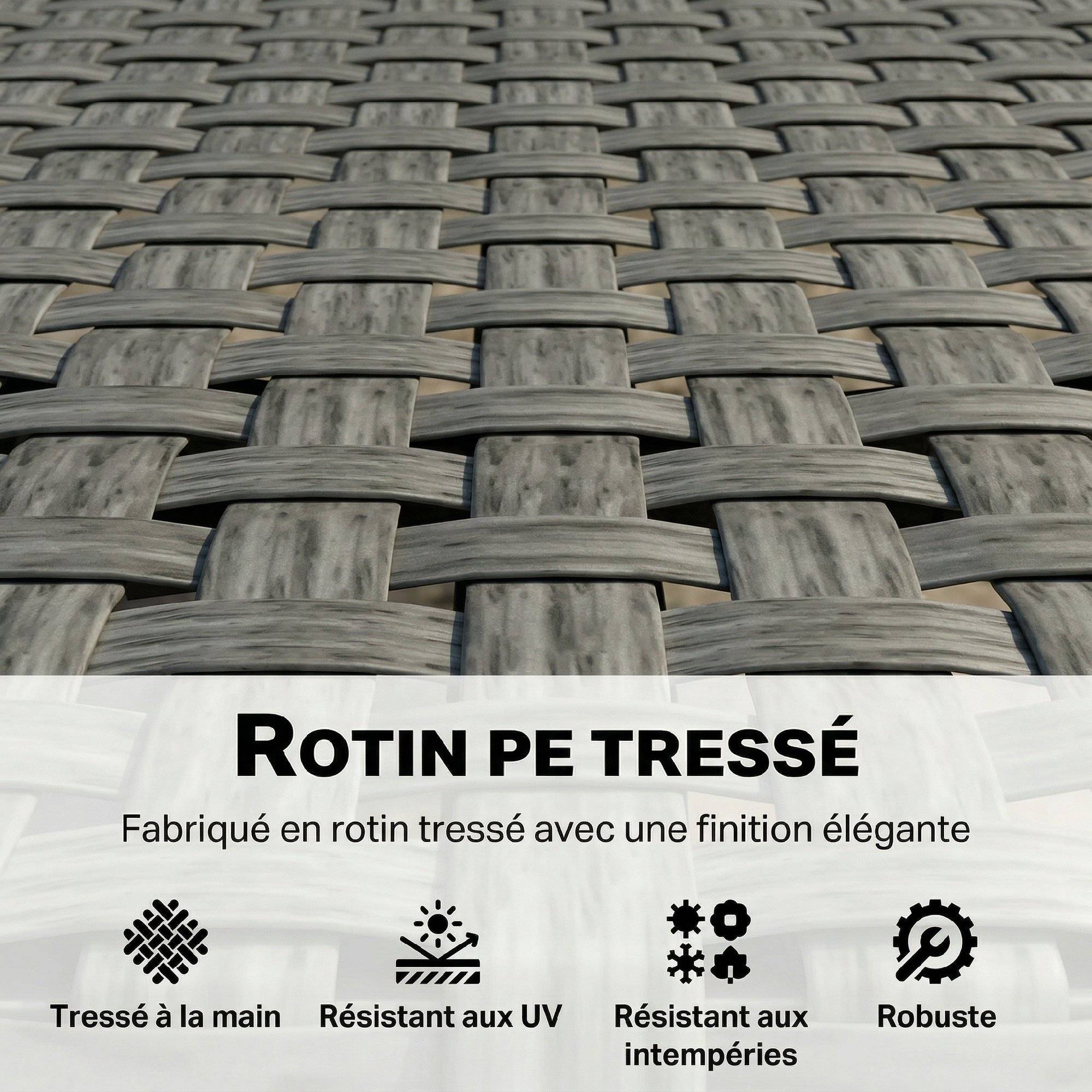 Banc de jardin 2 places résine tressée acier galvanisé terrasse pieds réglables 110cm gris - ComfortXL Outdoor Living - Image 10