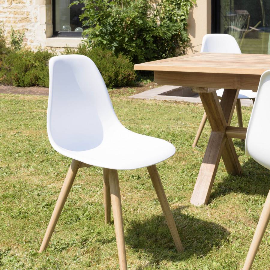 Macabane - MALO - SALON DE JARDIN 4 PERS. - 1 Table ronde 120x120cm et 4 chaises blanches pieds couleur naturelle - Imagen 6