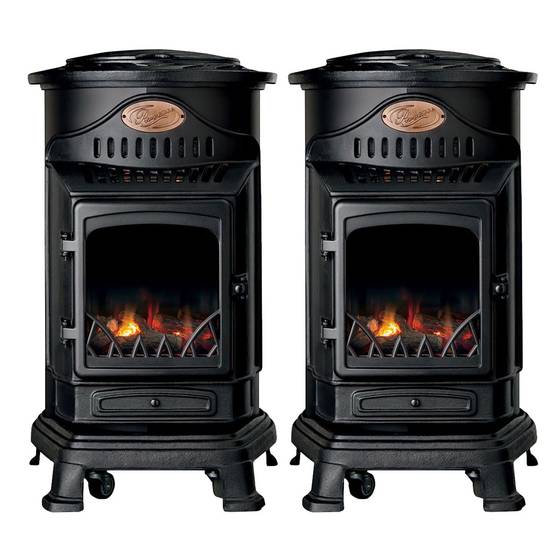 Pack de 2 Poêles à gaz Noir Provence en fonte 3,4KW Effet feu Chauffage d'appoint gaz sur roues - Imagen 1