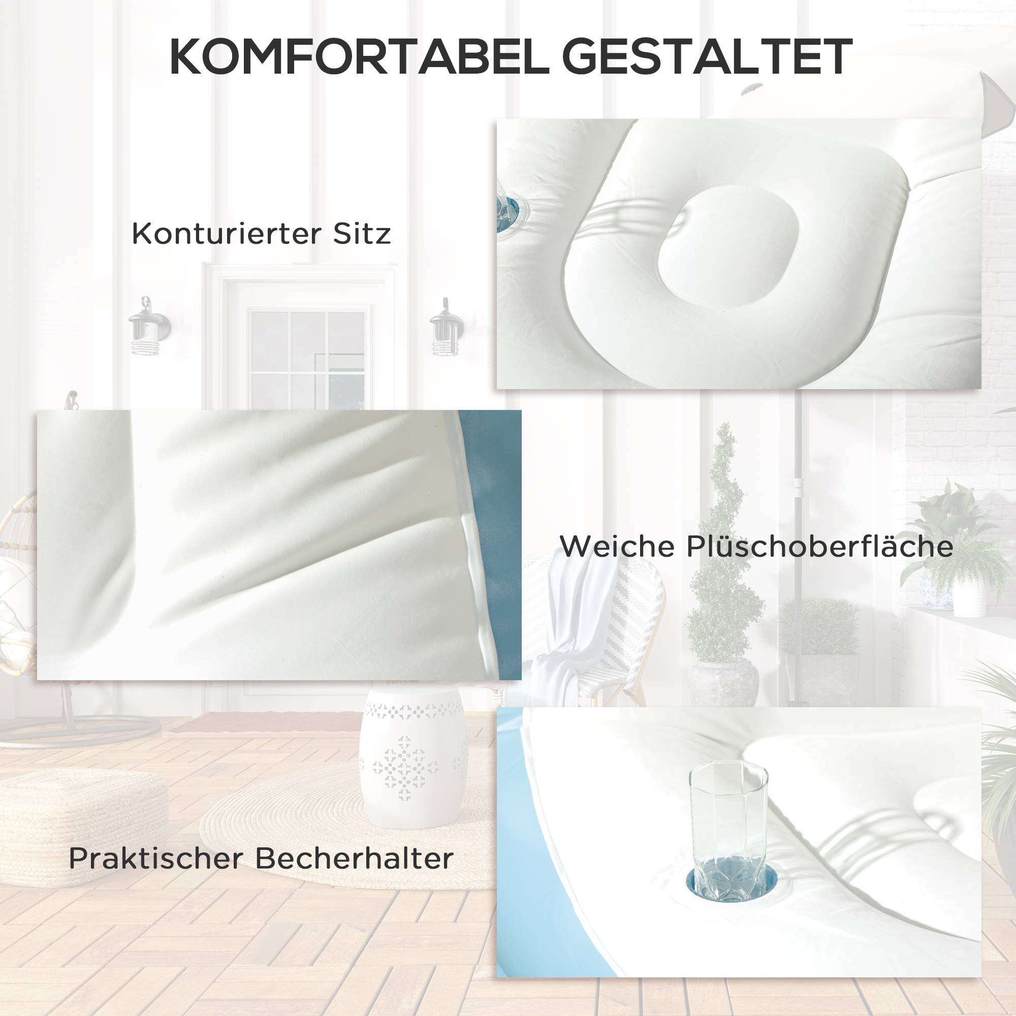Fauteuil gonflable plastique blanc et bleu 125 x 100 x 87 cm - PANGIVO - Image 7