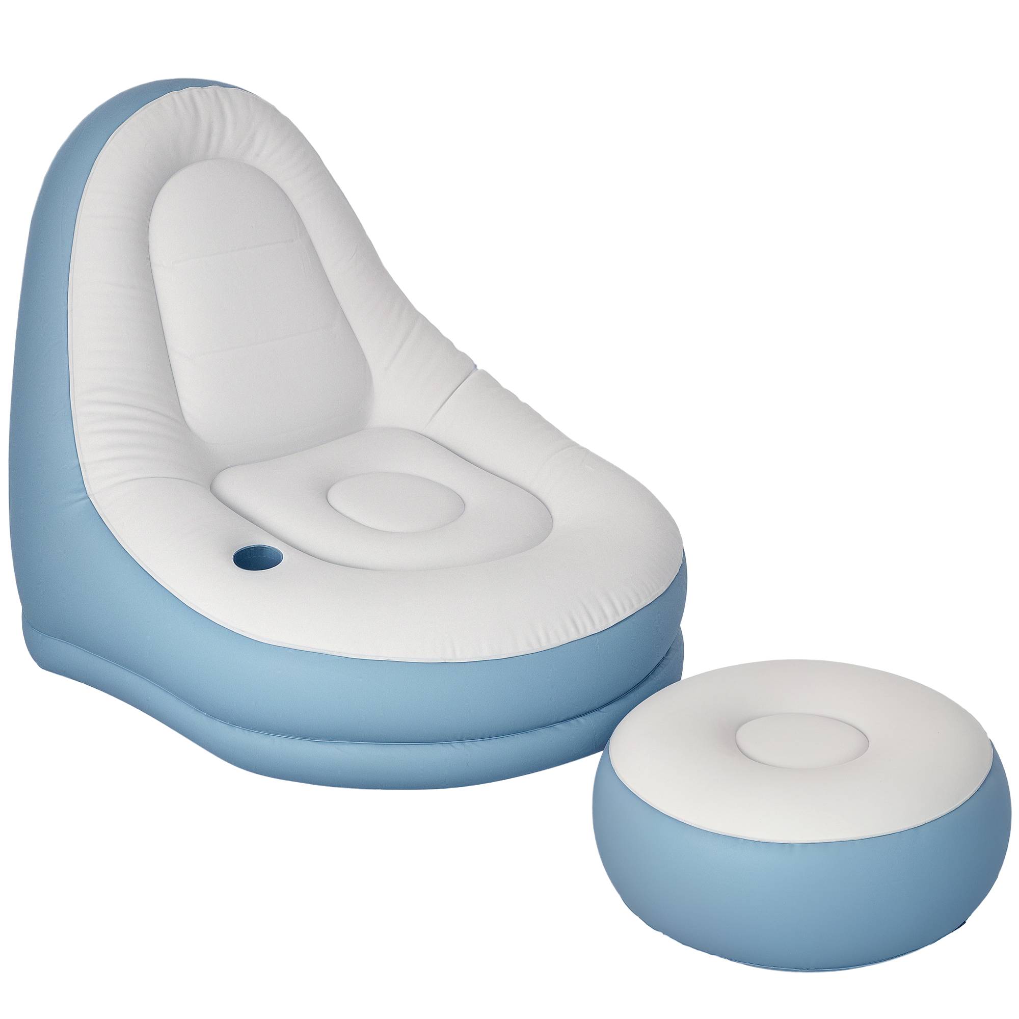 Fauteuil gonflable plastique blanc et bleu 125 x 100 x 87 cm - PANGIVO - Image 1