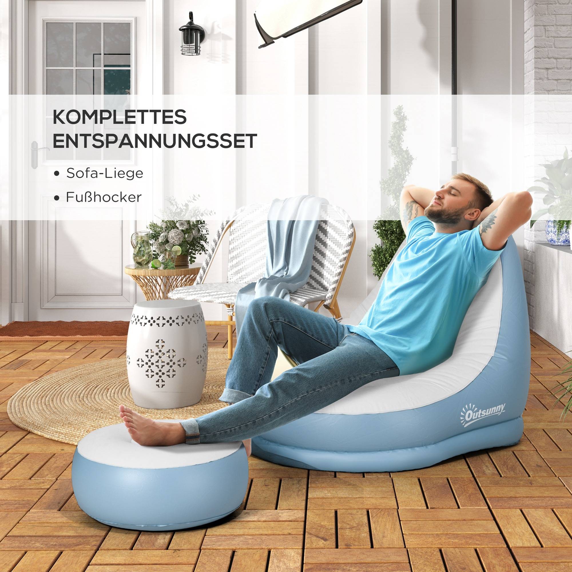 Fauteuil gonflable plastique blanc et bleu 125 x 100 x 87 cm - PANGIVO - Image 6