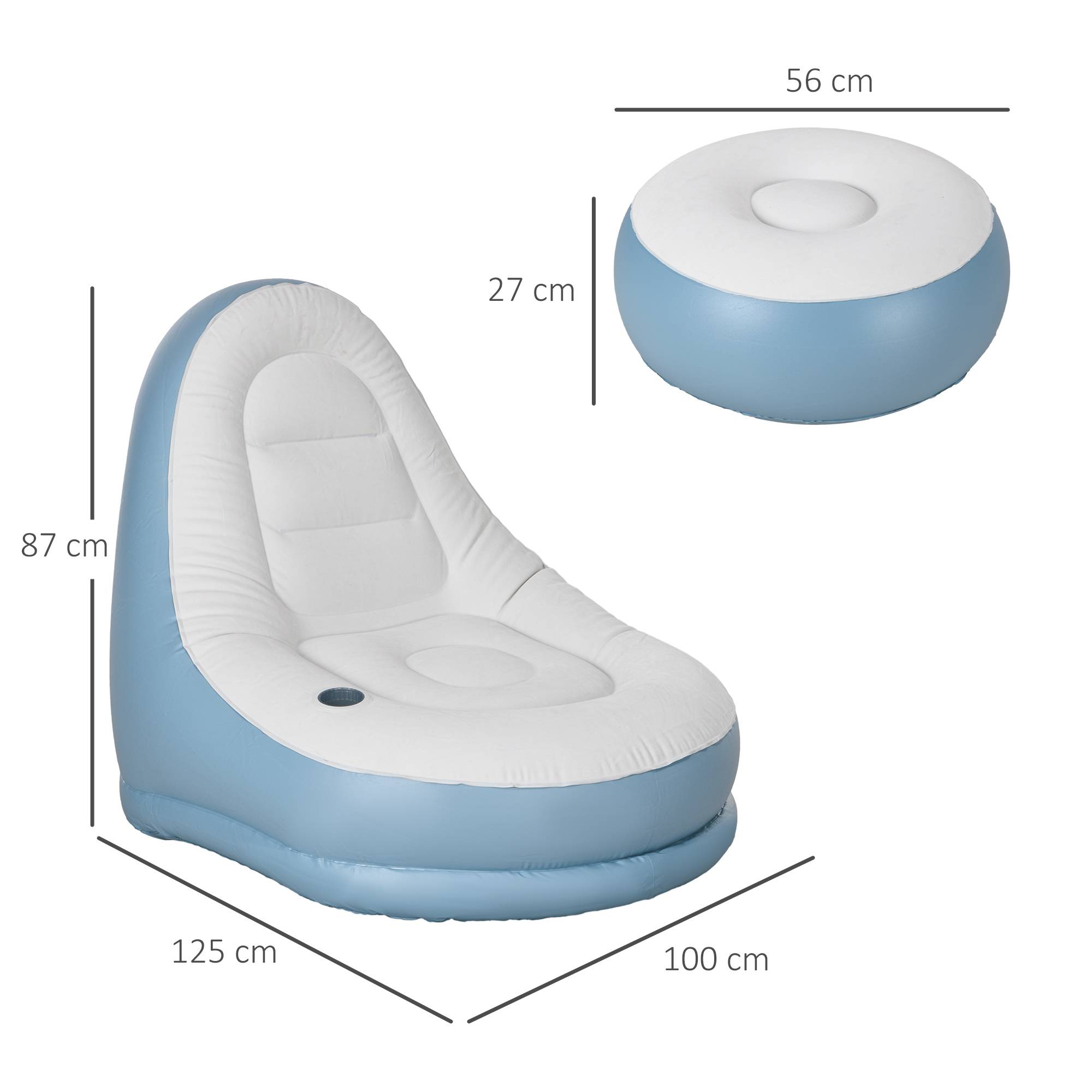 Fauteuil gonflable plastique blanc et bleu 125 x 100 x 87 cm - PANGIVO - Image 5