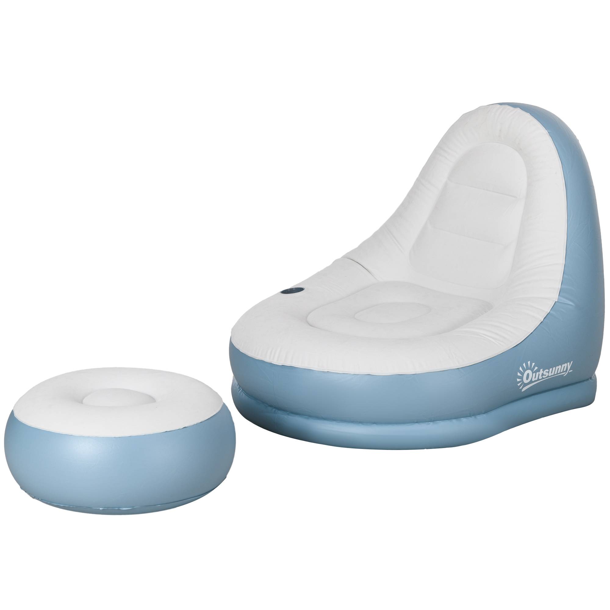 Fauteuil gonflable plastique blanc et bleu 125 x 100 x 87 cm - PANGIVO - Image 2