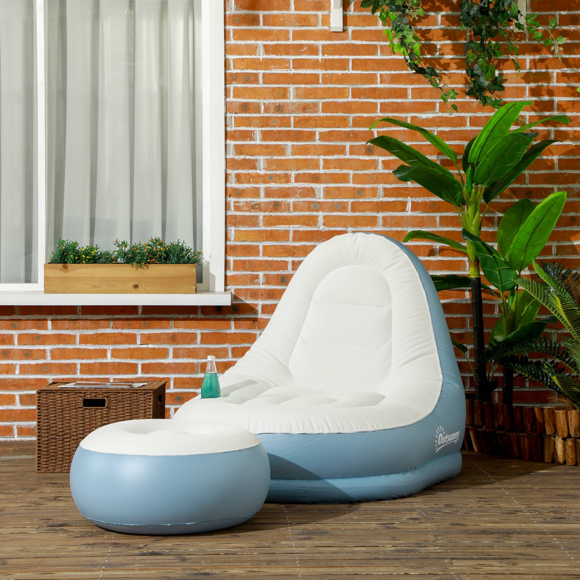 Fauteuil gonflable plastique blanc et bleu 125 x 100 x 87 cm - PANGIVO - Image 3