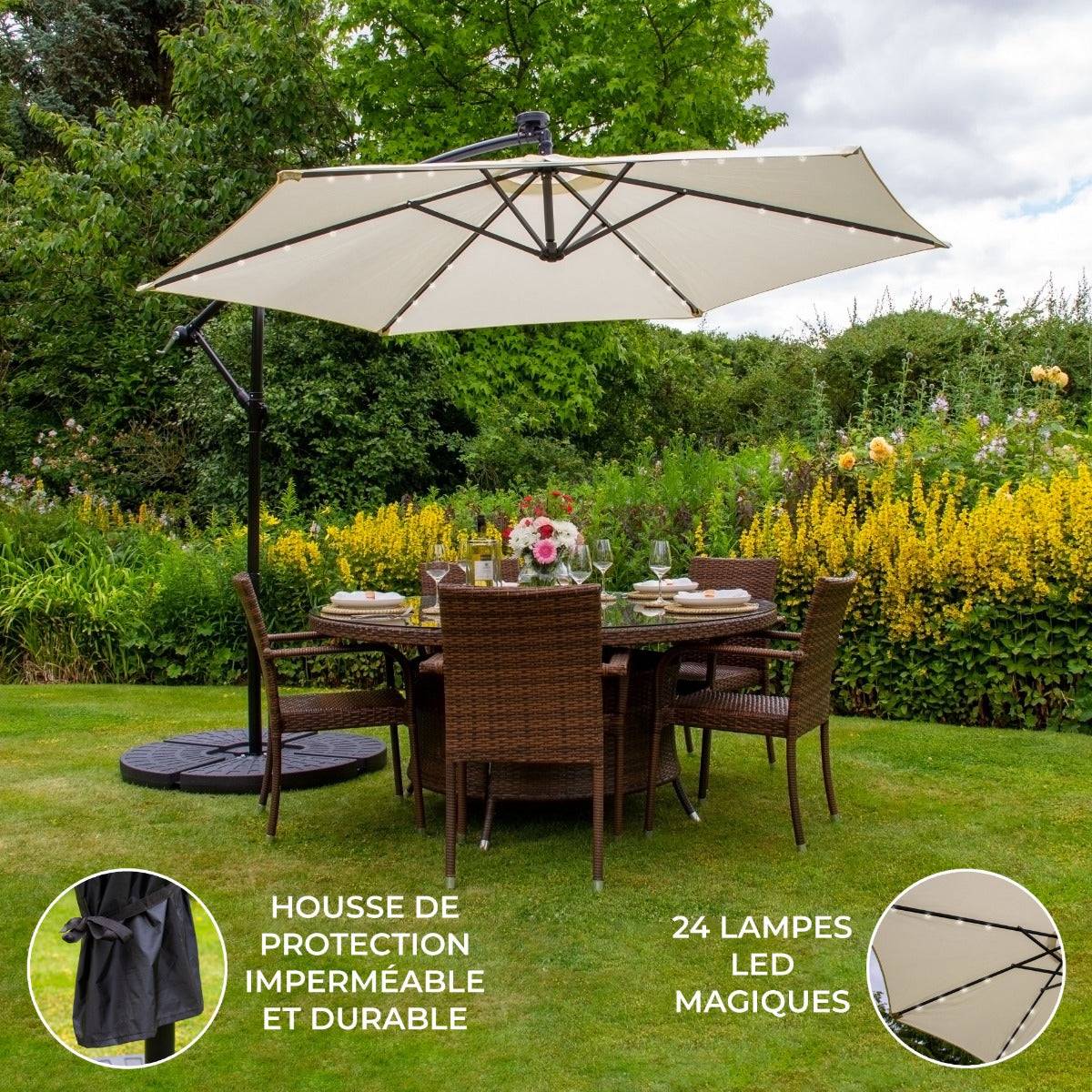 Monstershop - Parasol Crème 3m avec LED's Intégrés avec Base Ronde - Imagen 3