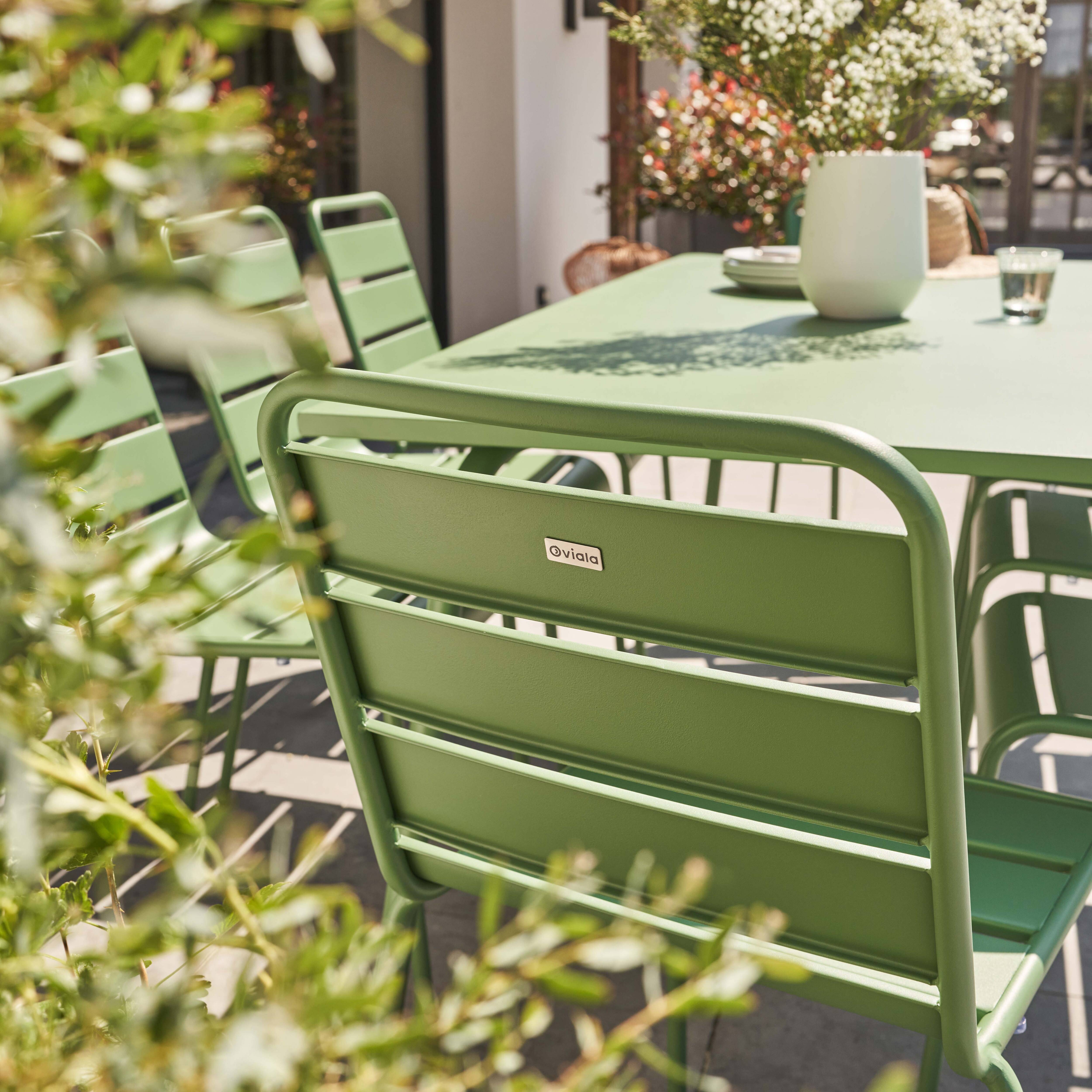 Oviala - Ensemble table de jardin et 8 chaises en métal vert cactus  Palavas - Oviala - Imagen 3