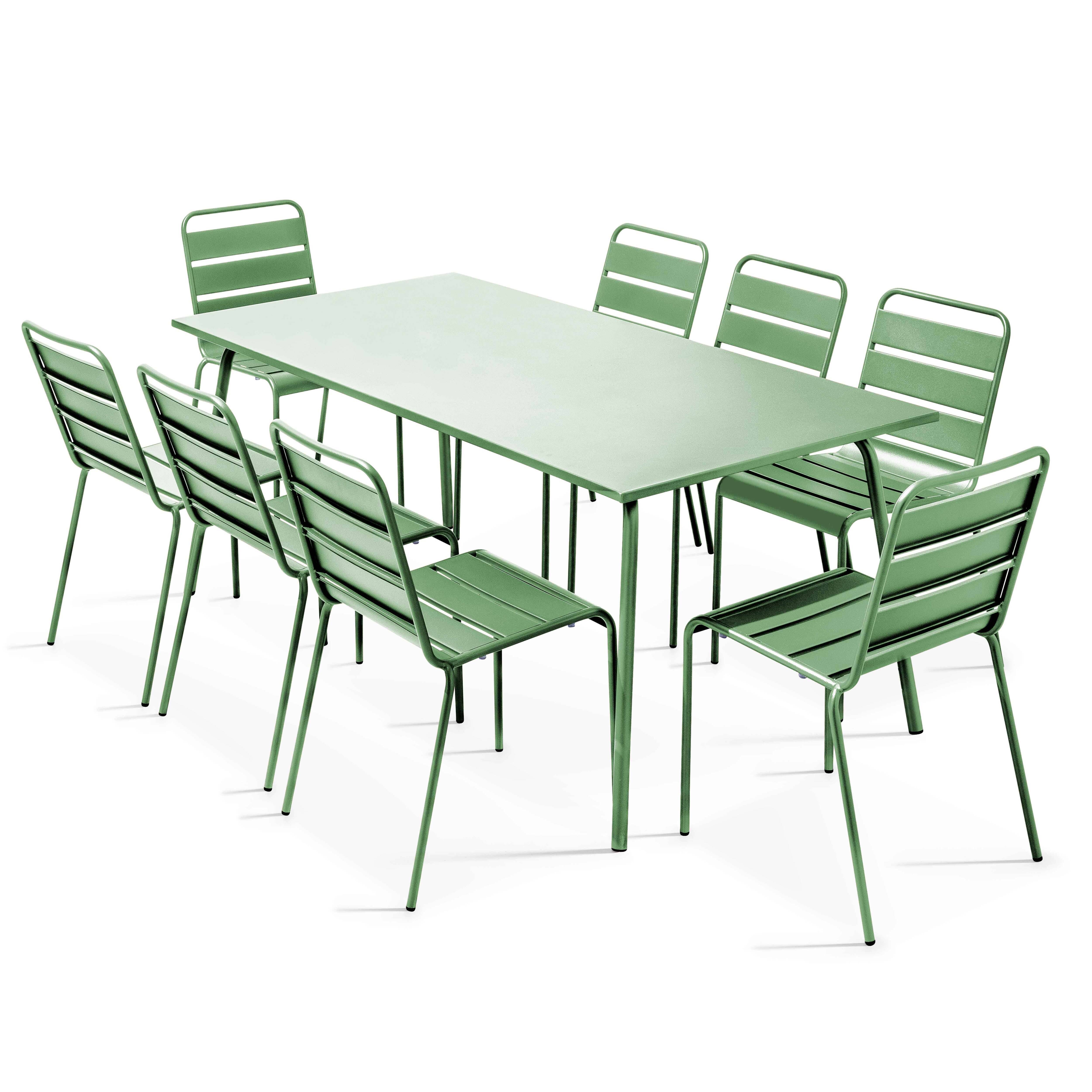 Oviala - Ensemble table de jardin et 8 chaises en métal vert cactus Palavas - Oviala - Imagen 1