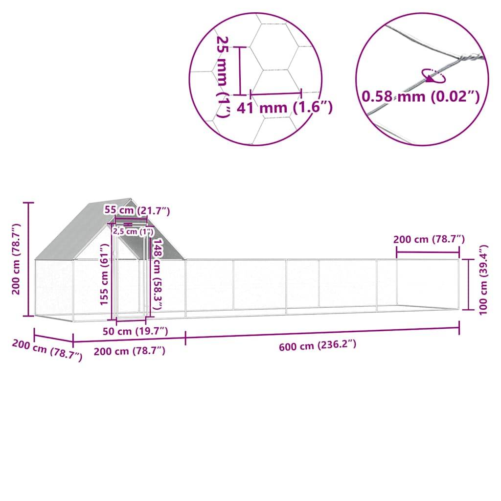 Enclos poulailler 8x2x2m acier galvanisé pour jardin extérieur Argenté – ComfortXL Outdoor Living - Image 6