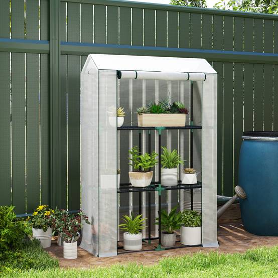Serre étagères acier pour pots protection UV 100x40x150cm blanc - ComfortXL Outdoor Living - Image 3