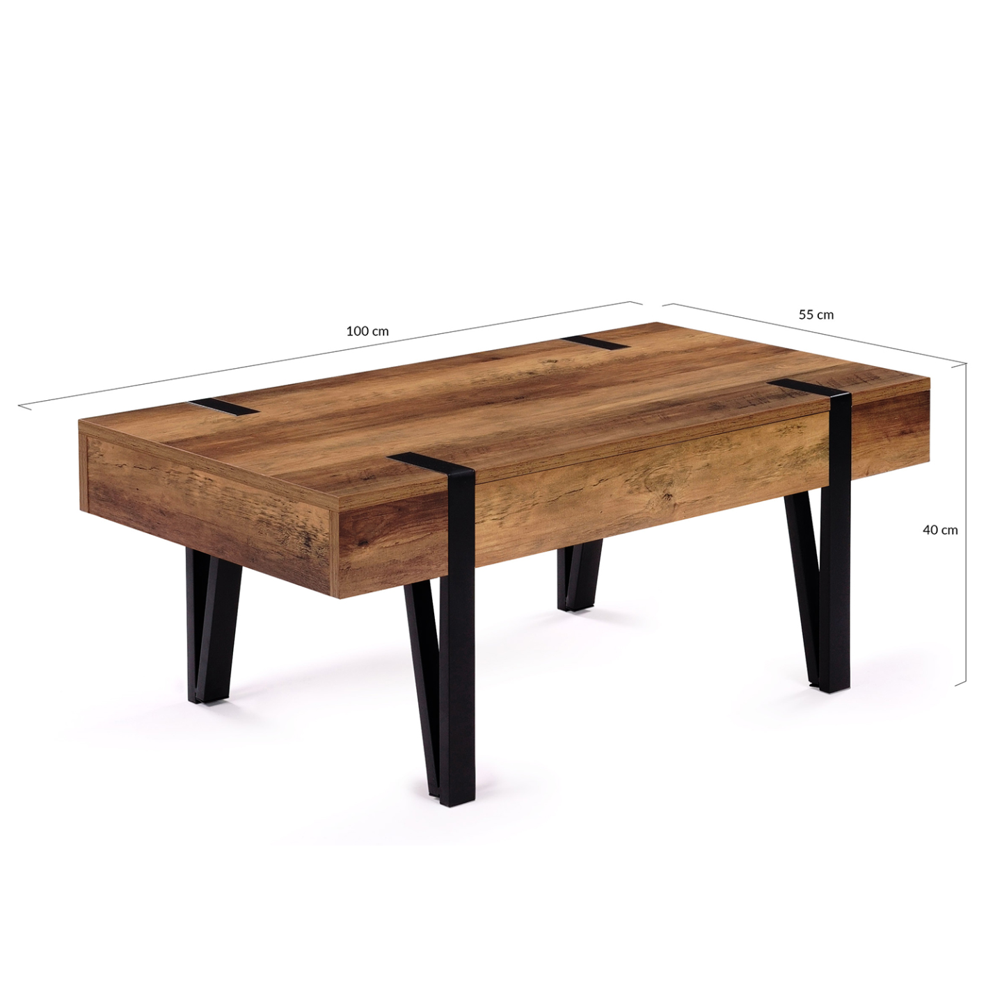 Table basse rectangulaire 1 tiroir AUSTRIA 100 cm bois pied épingle noir - Image 5