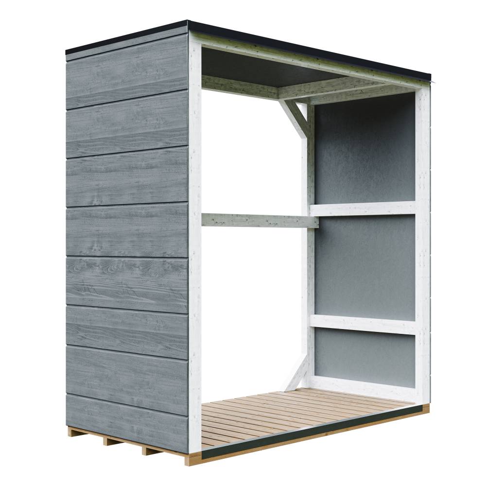 Timbela - Abri à bûches extérieur 1,14 m² / 75x153xH159 cm - Remise extérieure pour bois de chauffage résistante aux intempéries - Timbela M980-1-CAVERN STEEL - Image 1