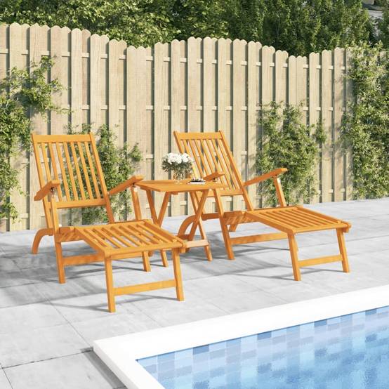Bain de soleil - Transat - Chaise longue repose-pieds lot de 2 Acacia solide - MEUBLE PRO - Image 2