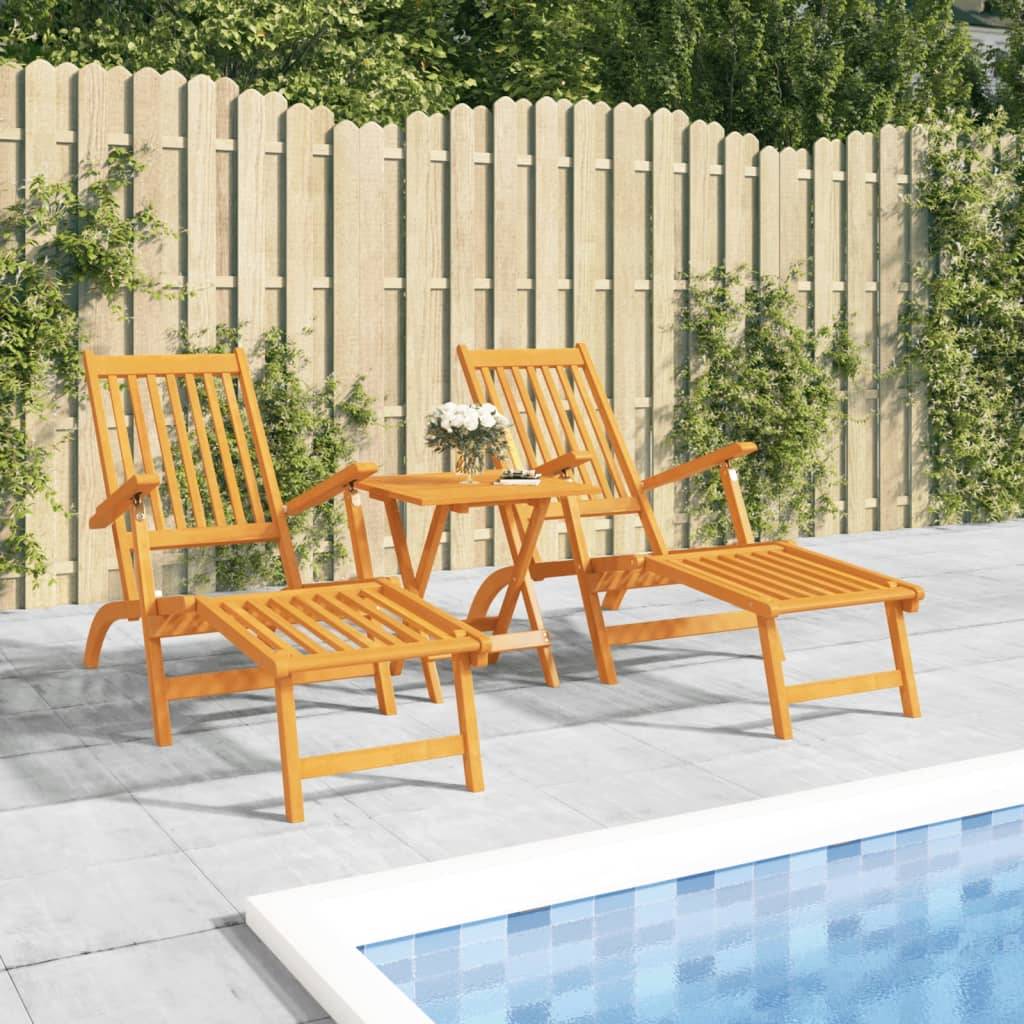 Bain de soleil - Transat - Chaise longue repose-pieds lot de 2 Acacia solide - MEUBLE PRO - Image 2