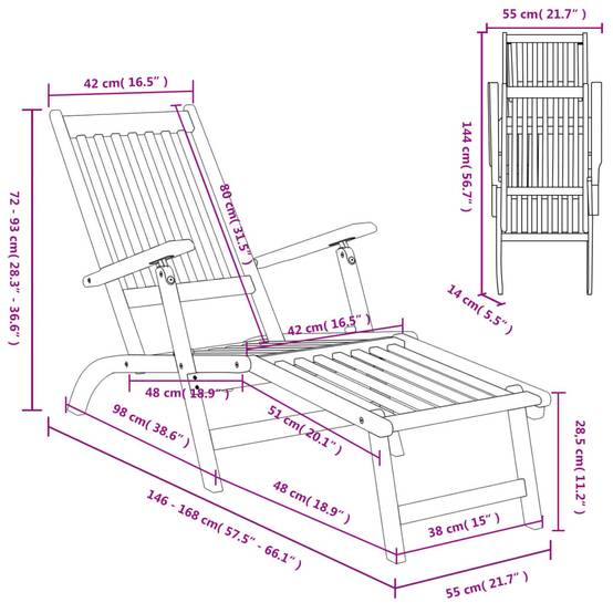 Bain de soleil - Transat - Chaise longue repose-pieds lot de 2 Acacia solide - MEUBLE PRO - Image 7