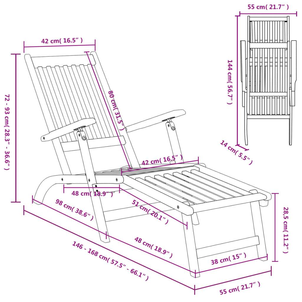Bain de soleil - Transat - Chaise longue repose-pieds lot de 2 Acacia solide - MEUBLE PRO - Image 7