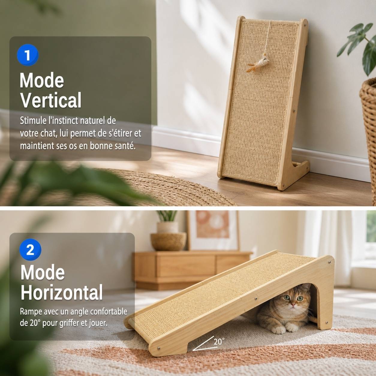 Grattoir pour chat en sisal L shape mural ou sol avec souris incluse - Image 5