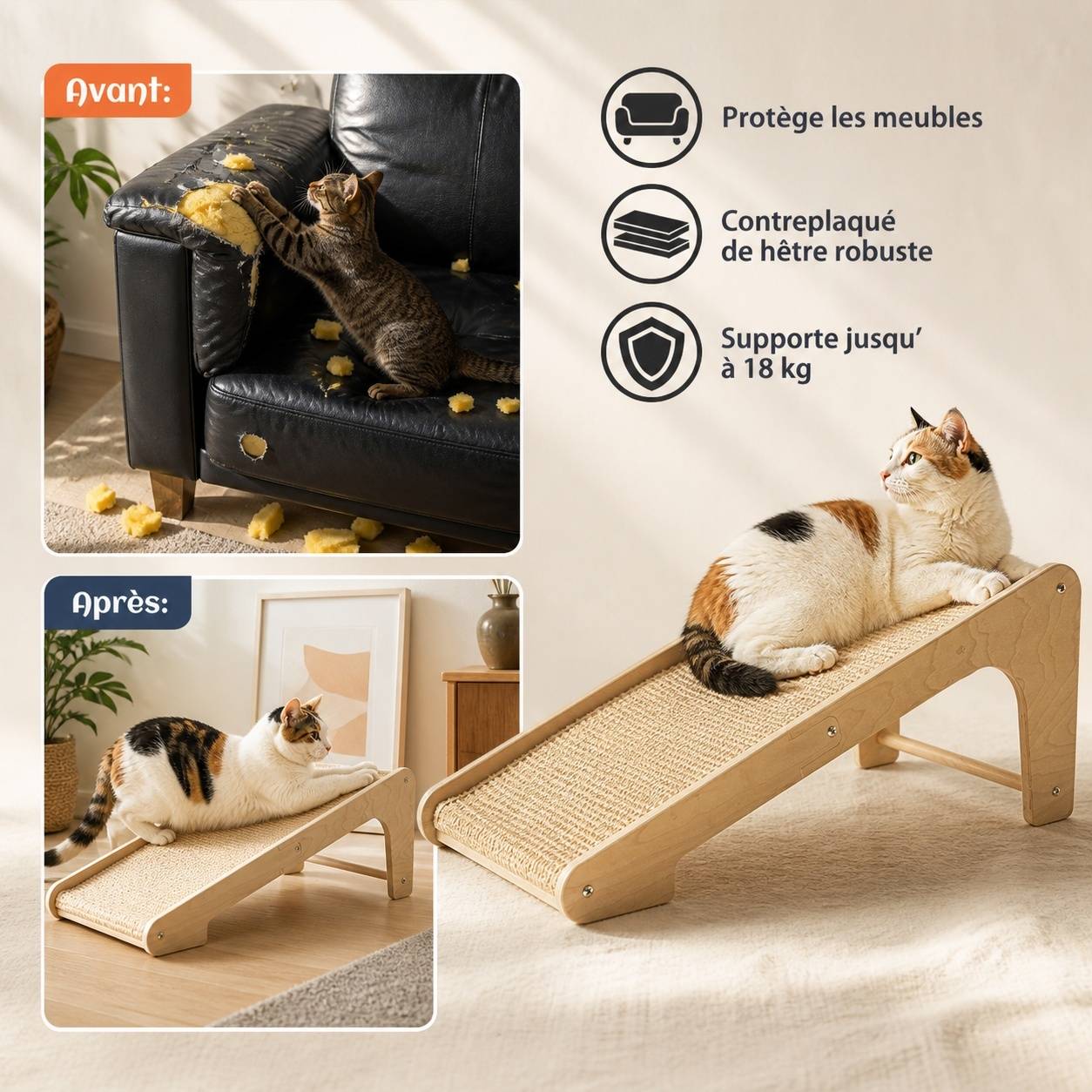 Grattoir pour chat en sisal L shape mural ou sol avec souris incluse - Image 6