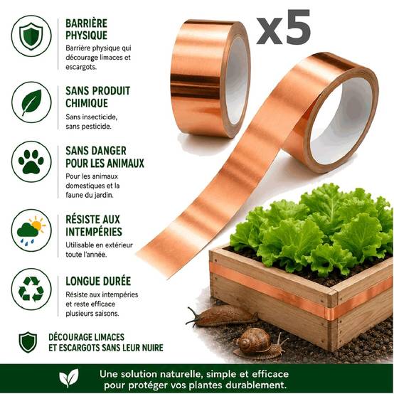 Tout pour les nuisibles - 5 Rubans de Cuivre Anti-Limaces et Escargots SOLU'LIMACES -Barrière Physique Adhésive pour Potager, Jardinières, Pots et Bacs de Culture - Image 2