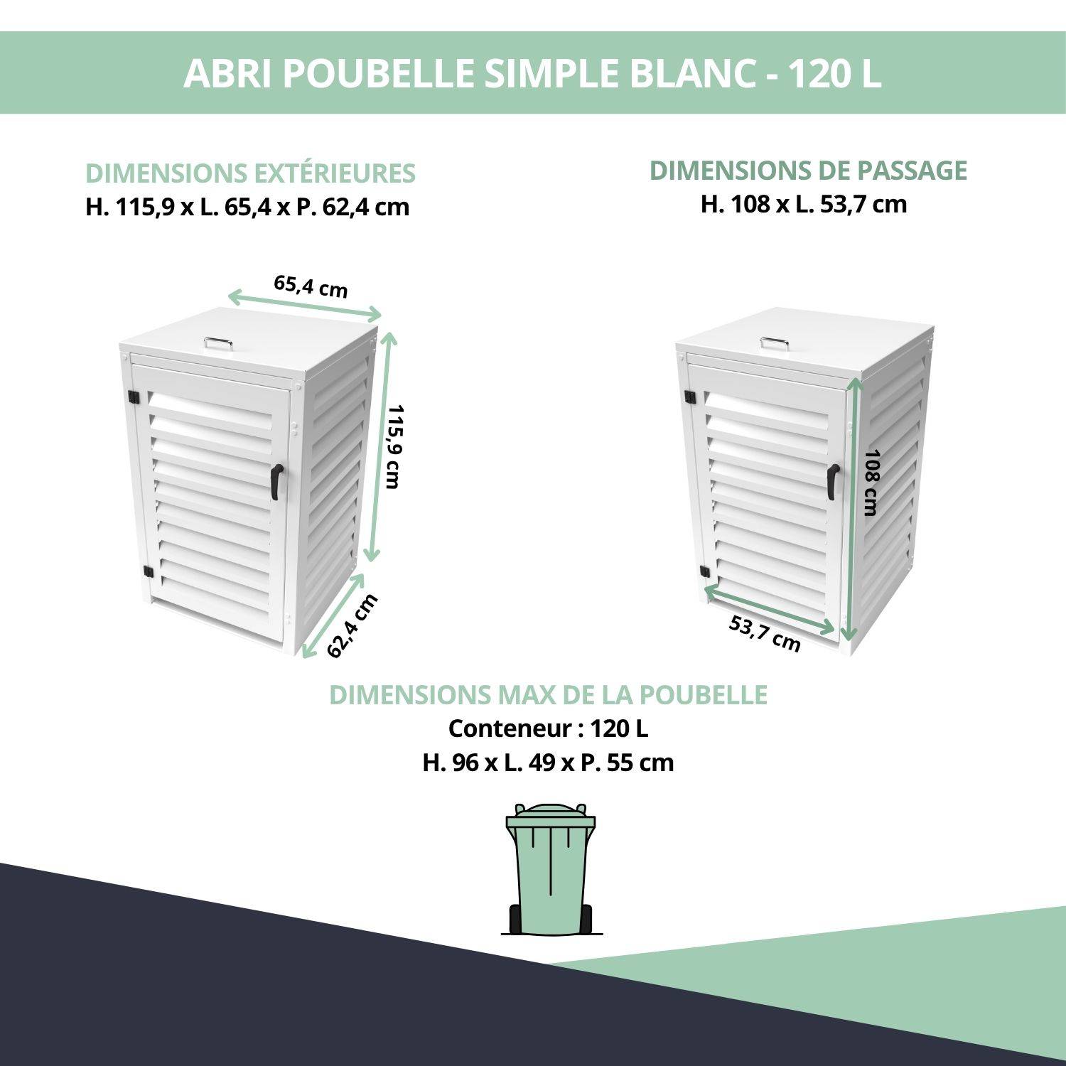 Cache Poubelle Extérieur Simple en Aluminium thermolaqué - Abri pour 1 conteneur 120 Litres – Blanc RAL 9010 - Image 3