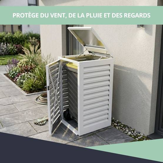 Cache Poubelle Extérieur Simple en Aluminium thermolaqué - Abri pour 1 conteneur 120 Litres – Blanc RAL 9010 - Image 4