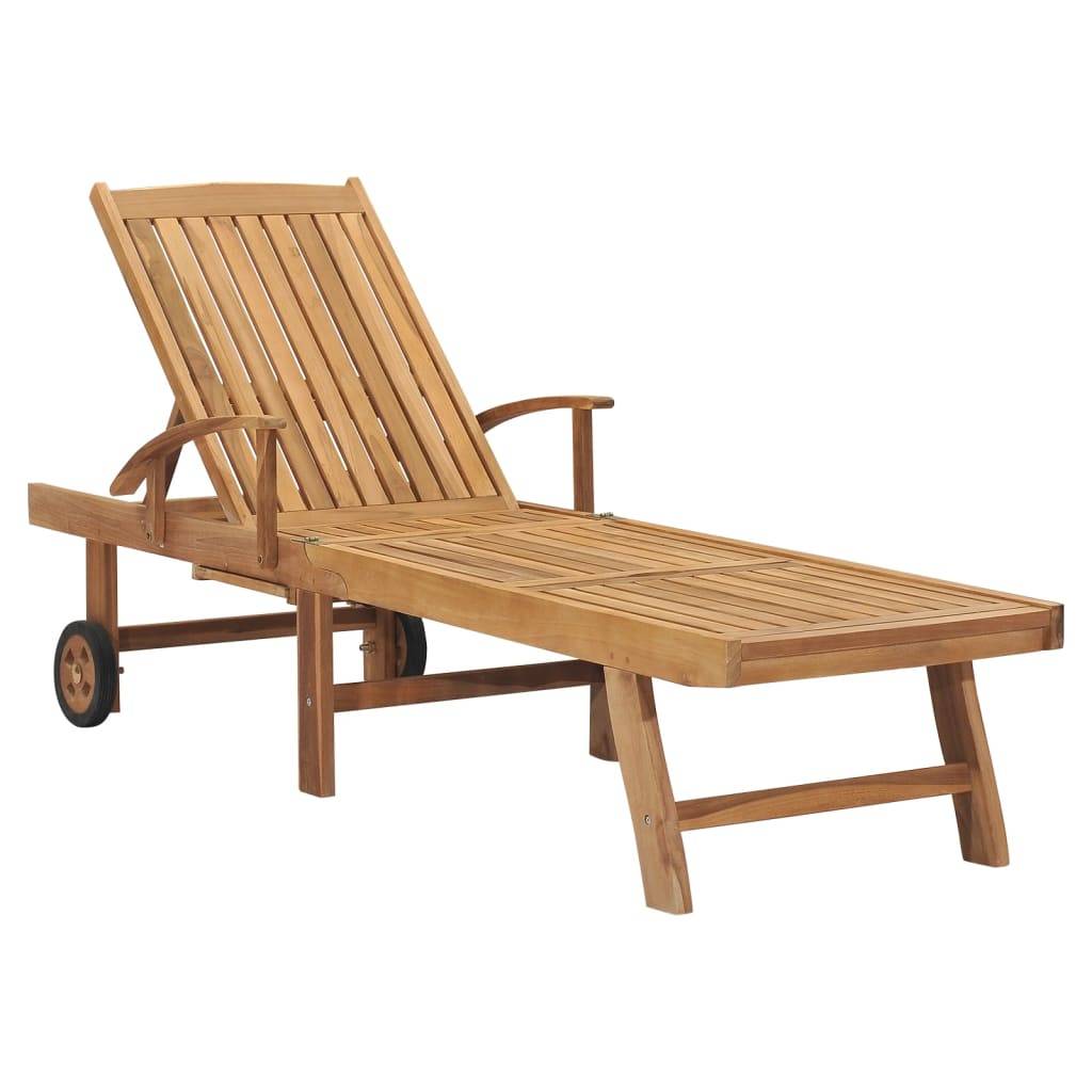 Helloshop26 - Transat chaise longue bain de soleil lit de jardin terrasse meuble d'extérieur bois de teck solide - Imagen 1
