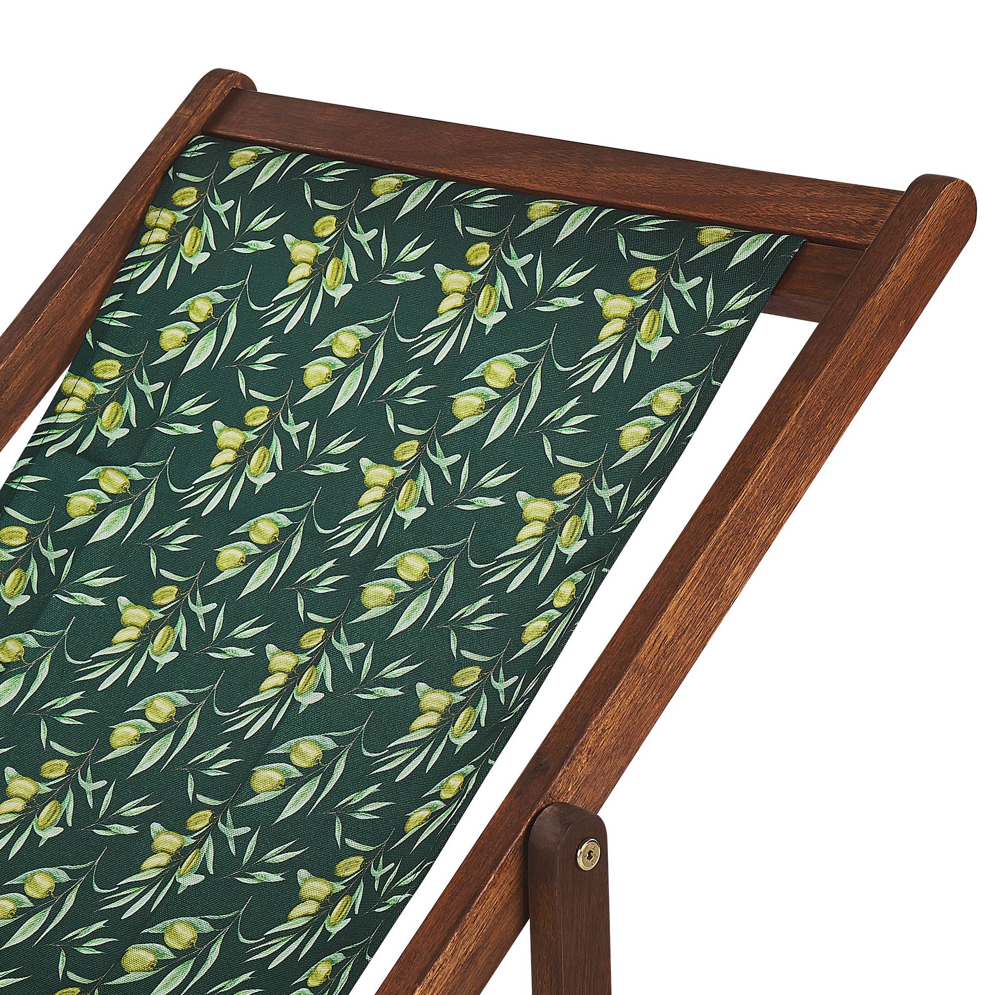 Beliani - 2 Transats Chiliennes Pliantes et Réglables en Bois d'Acacia Foncé et Textile Motif Olives avec Toiles de Remplacement - Imagen 5