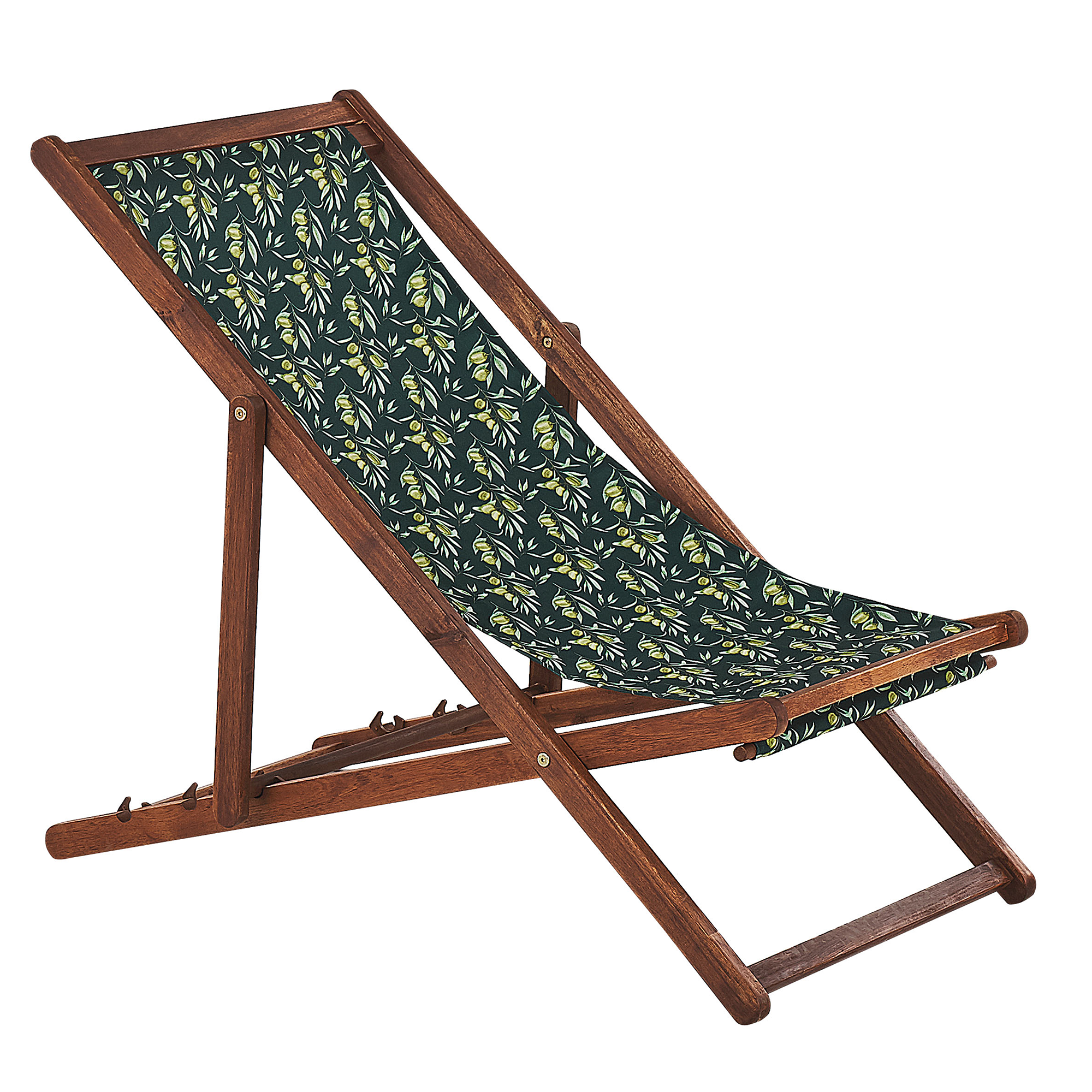 Beliani - 2 Transats Chiliennes Pliantes et Réglables en Bois d'Acacia Foncé et Textile Motif Olives avec Toiles de Remplacement - Imagen 4