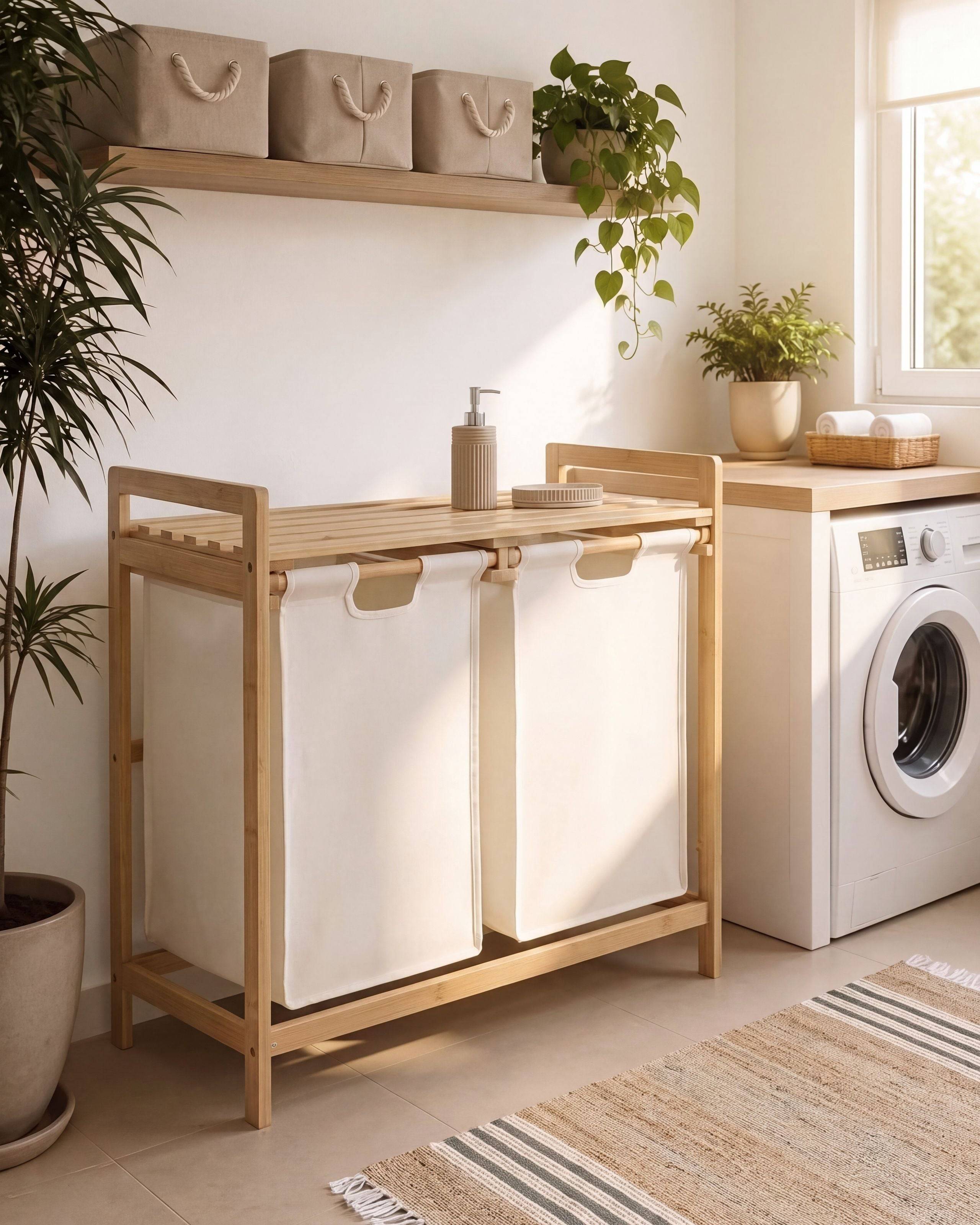 Beliani - Paniers à linge Bambou Marron clair/blanc AZUFRERA - 64x33x73- Beliani - Image 1