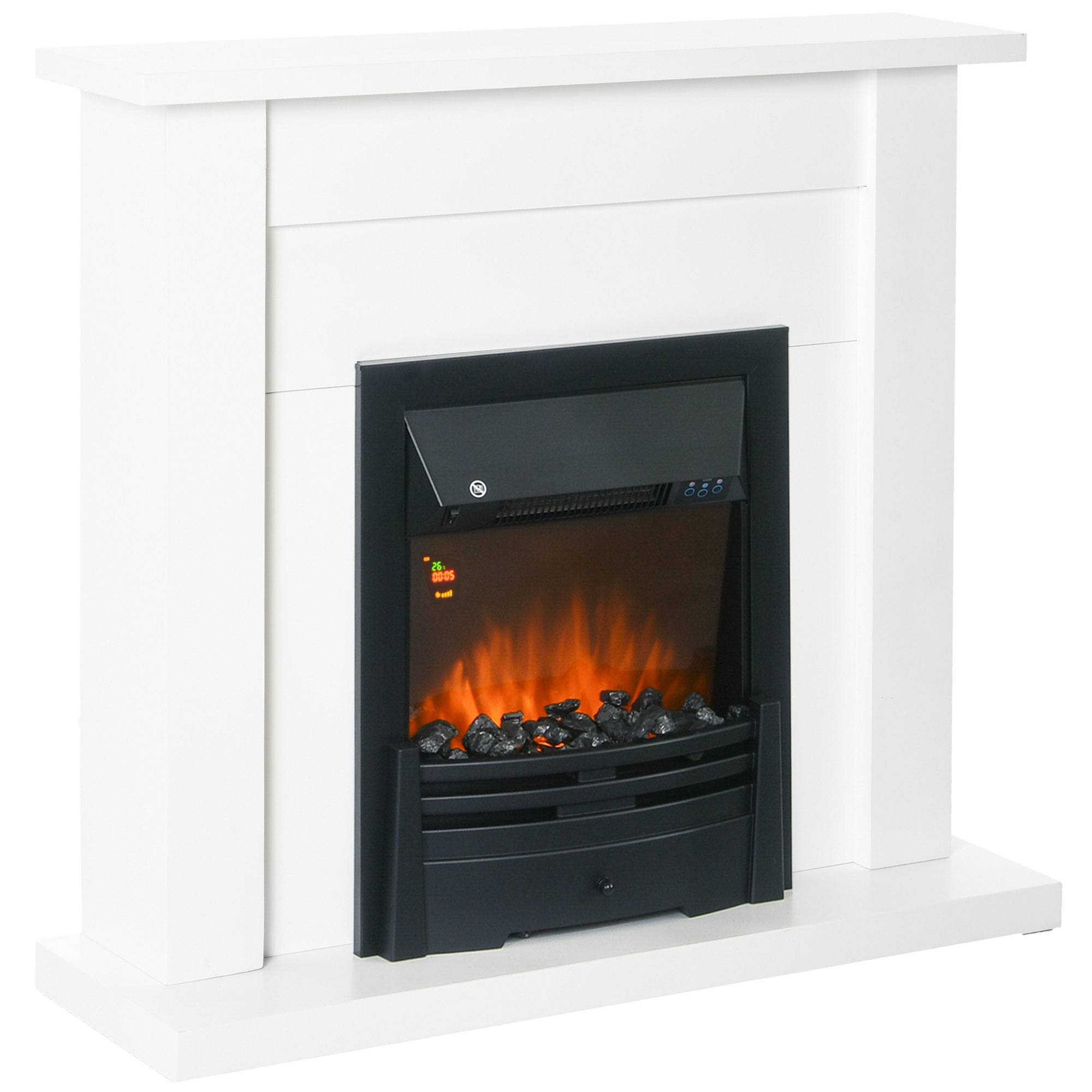 Sans Marque - Cheminée électrique, 2 niveaux de puissance, télécommande, minuteur, effet de flammes réaliste, Noir+Blanc - Image 2