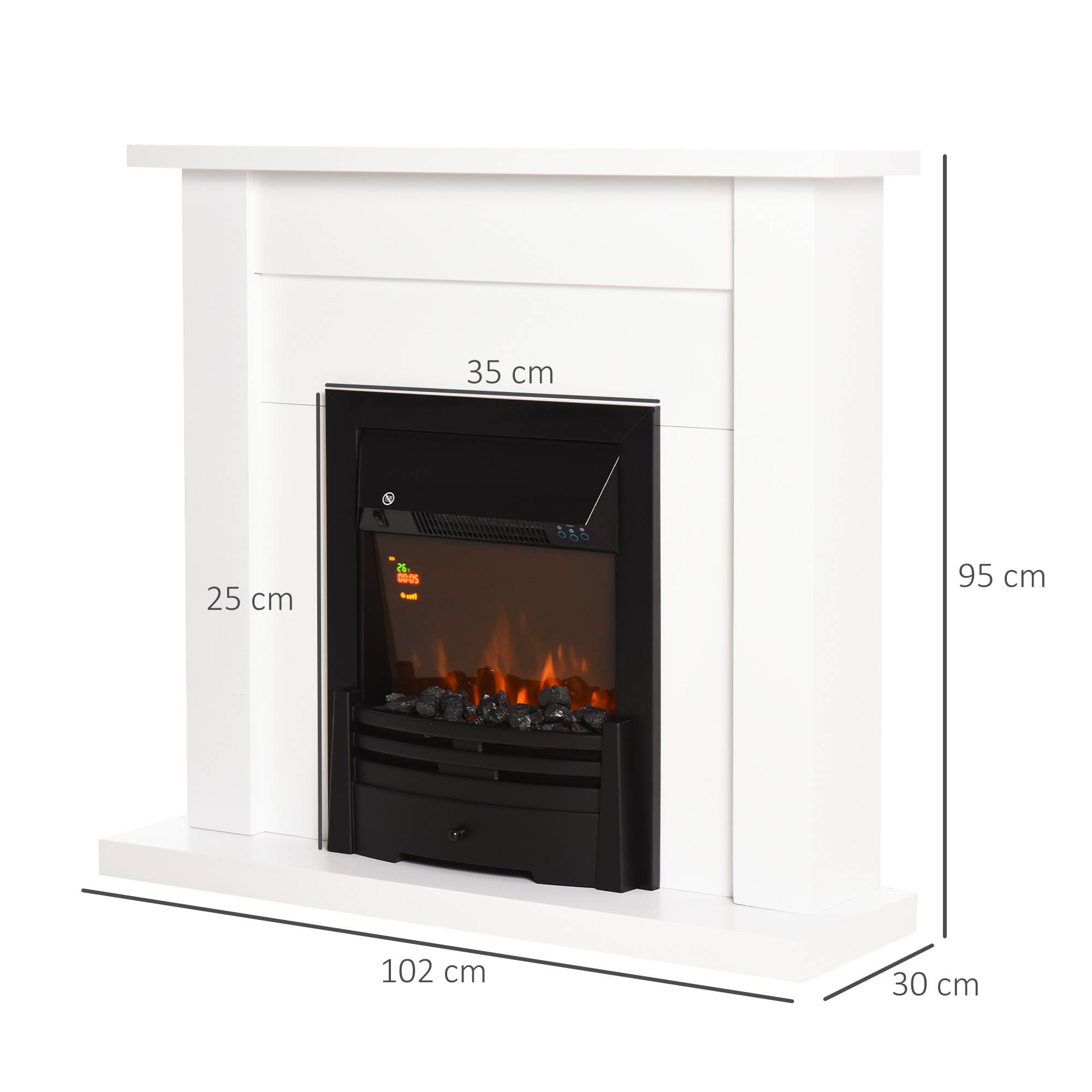 Sans Marque - Cheminée électrique, 2 niveaux de puissance, télécommande, minuteur, effet de flammes réaliste, Noir+Blanc - Image 5