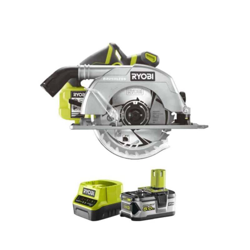 Ryobi - Pack RYOBI Scie circulaire Brushless 18V One+ 60mm R18CS7-0 - 1 batterie 5.0Ah - 1 chargeur rapide 2.0Ah RC18120-150
