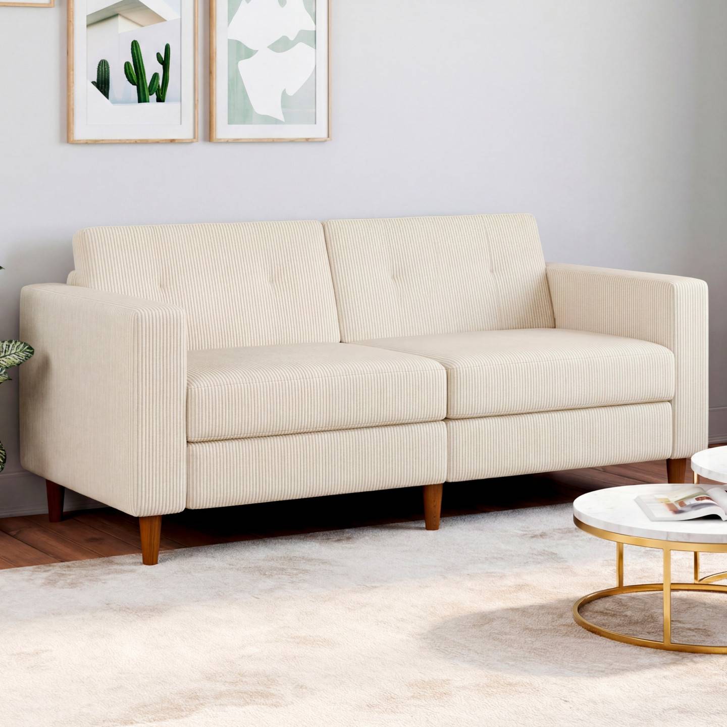 IDMARKET - Canapé droit 3 places CALLIE en velours côtelé beige - Image 1
