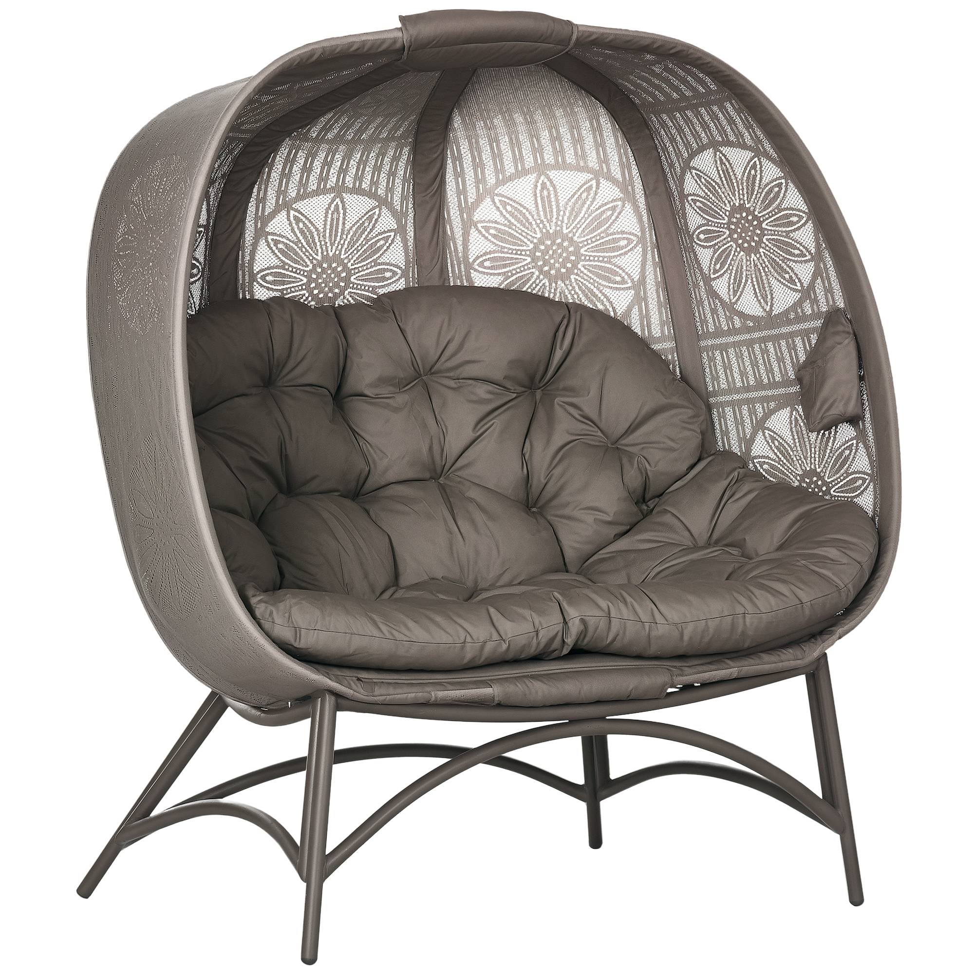 Chaise de jardin 2 places, pliable, grand coussin d'assise, structure en acier, coloris sable, 126 x 90 x 142 cm - Image 1