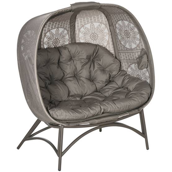 Chaise de jardin 2 places, pliable, grand coussin d'assise, structure en acier, coloris sable, 126 x 90 x 142 cm - Image 2