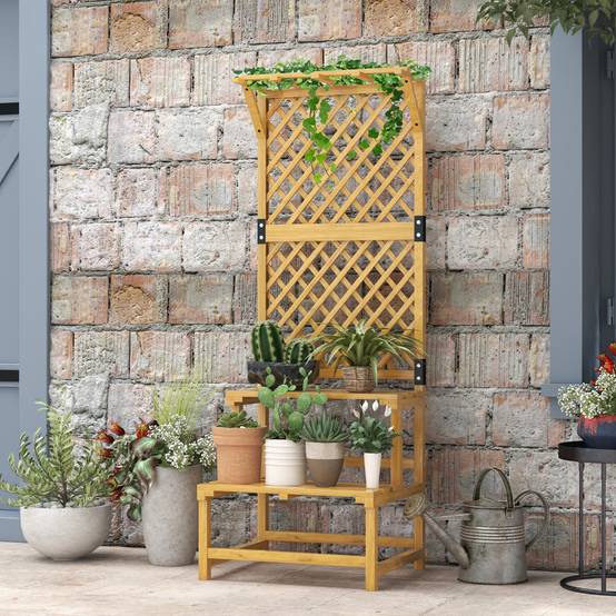 Support à plantes bois jaune 60 x 50 x 166 cm - PANGIVO - Image 3