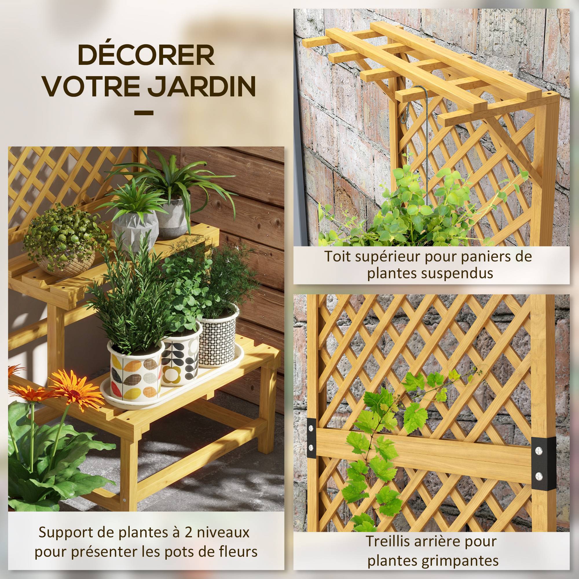 Support à plantes bois jaune 60 x 50 x 166 cm - PANGIVO - Image 6