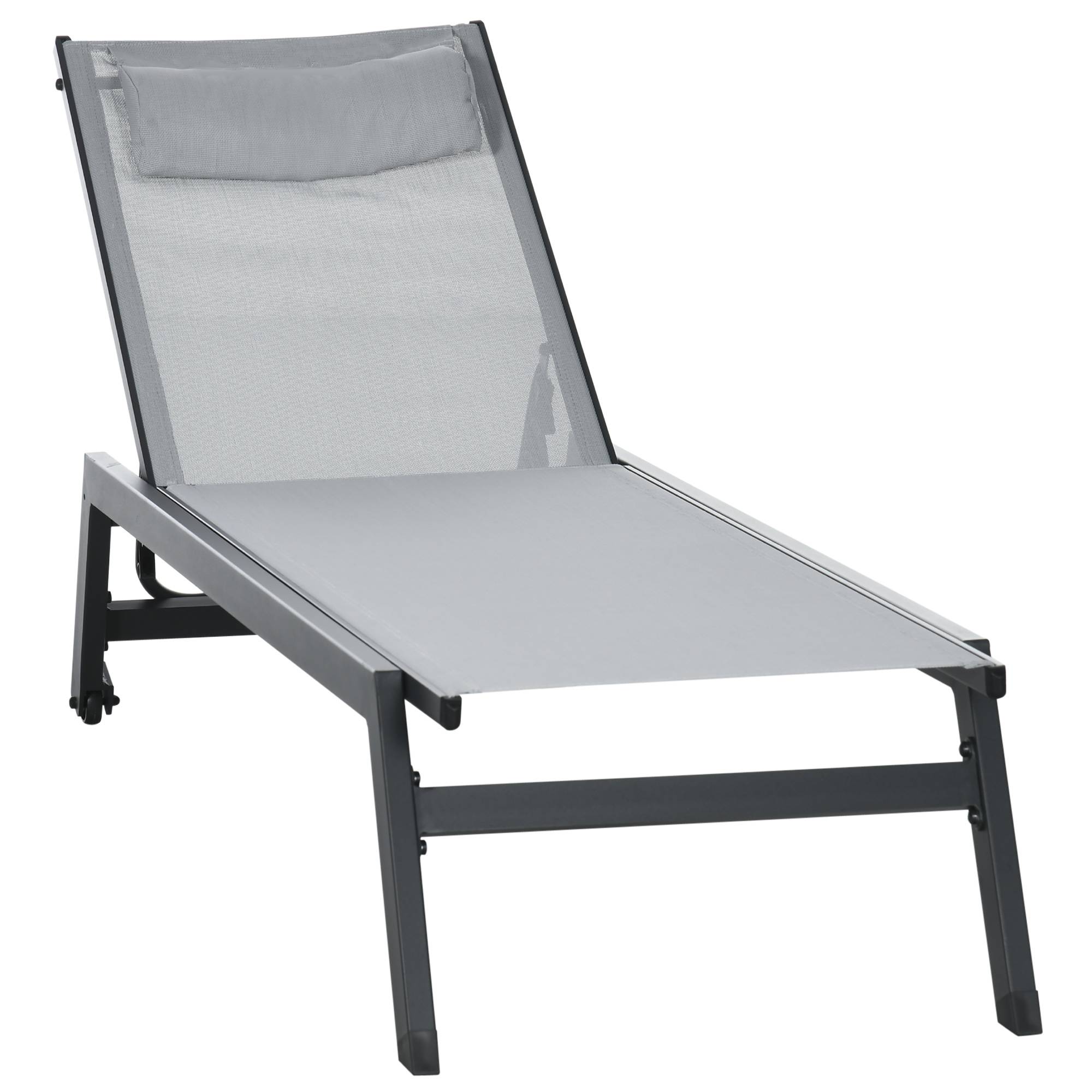 Bain de soleil transat en aluminium et textilène avec roulettes - 164x55x90cm Gris clair fr39 - Image 1