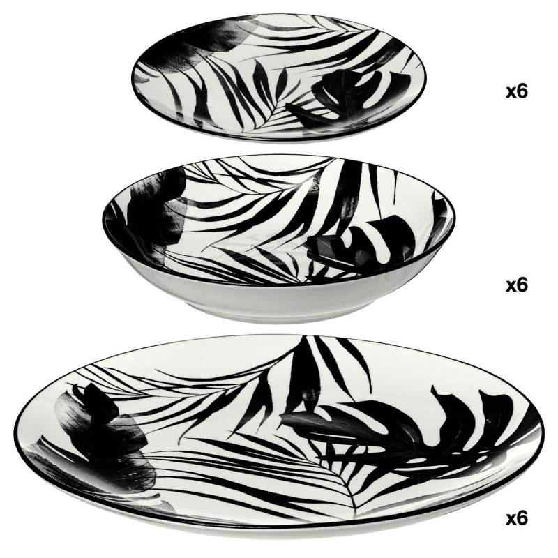 Service d'assiettes "Palme" - Noir - 18 pièces - Image 1