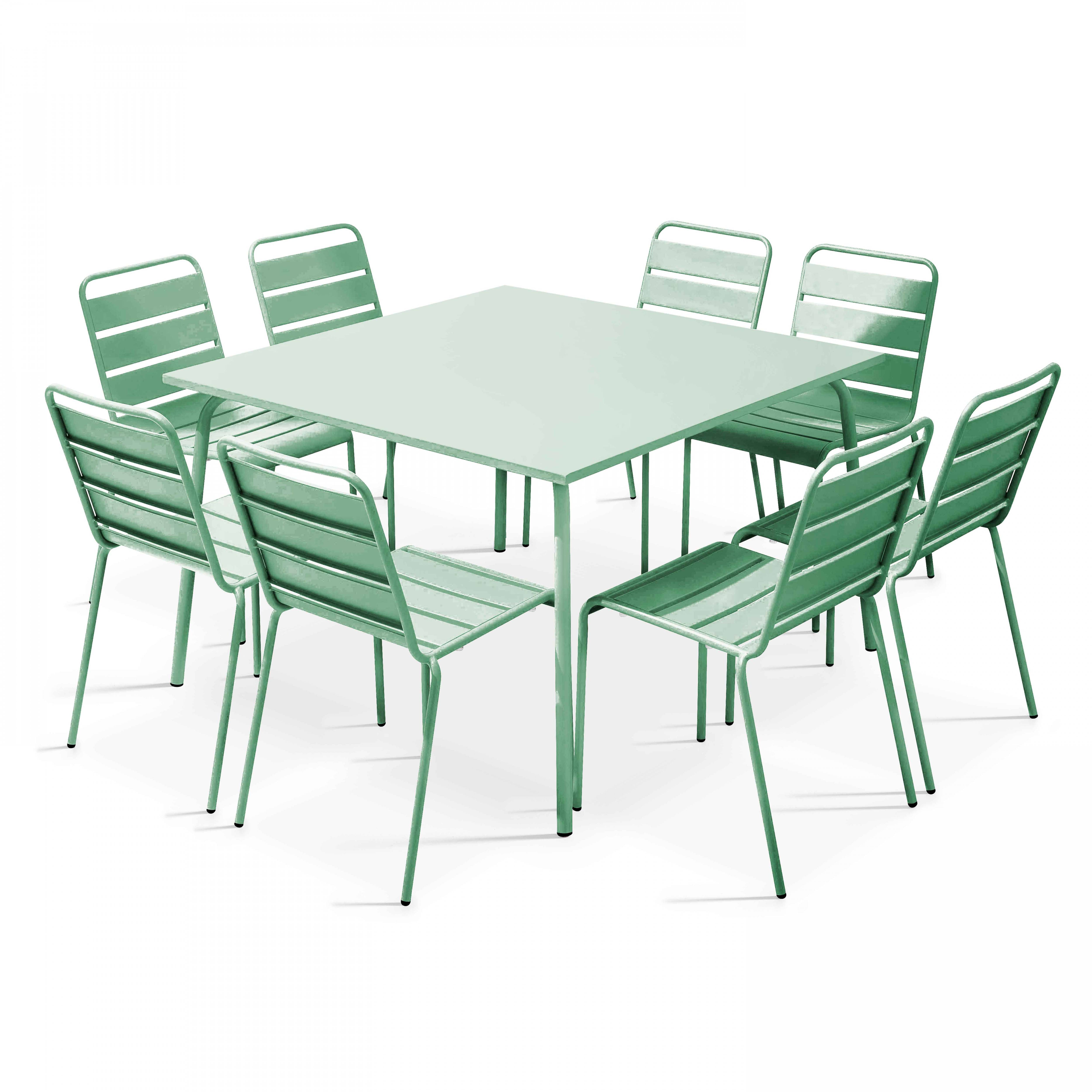 Oviala - Ensemble table de jardin et 8 chaises en métal vert sauge Palavas - Oviala - Imagen 1