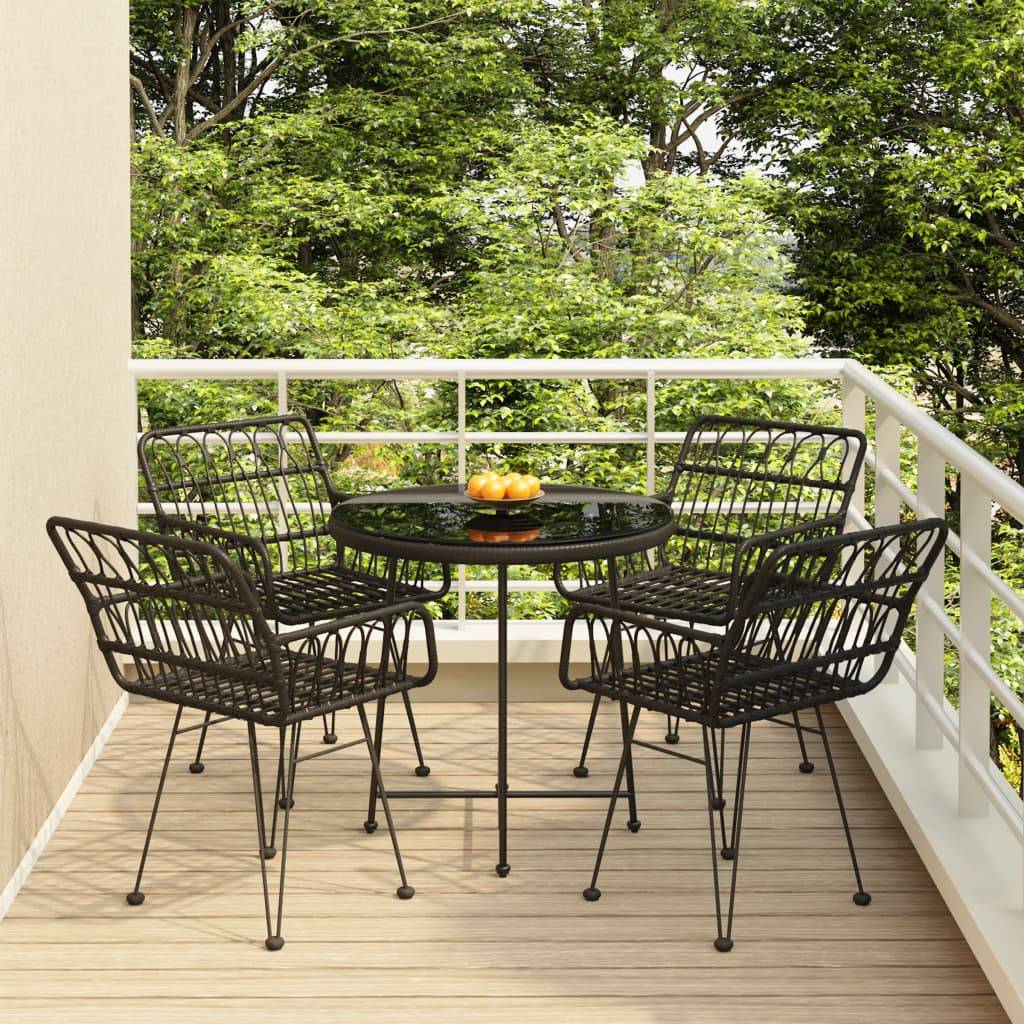 Salon de Jardin 4 Personnes Résine Tressée Table Ronde 80cm Verre Noir – ComfortXL Outdoor Living - Image 1