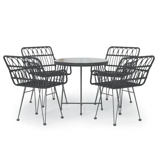 Salon de Jardin 4 Personnes Résine Tressée Table Ronde 80cm Verre Noir – ComfortXL Outdoor Living - Image 2